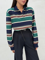 Maglia/Polo ‘CRYSTAL 95%COTONE’ righe Verde Cacao e Panna