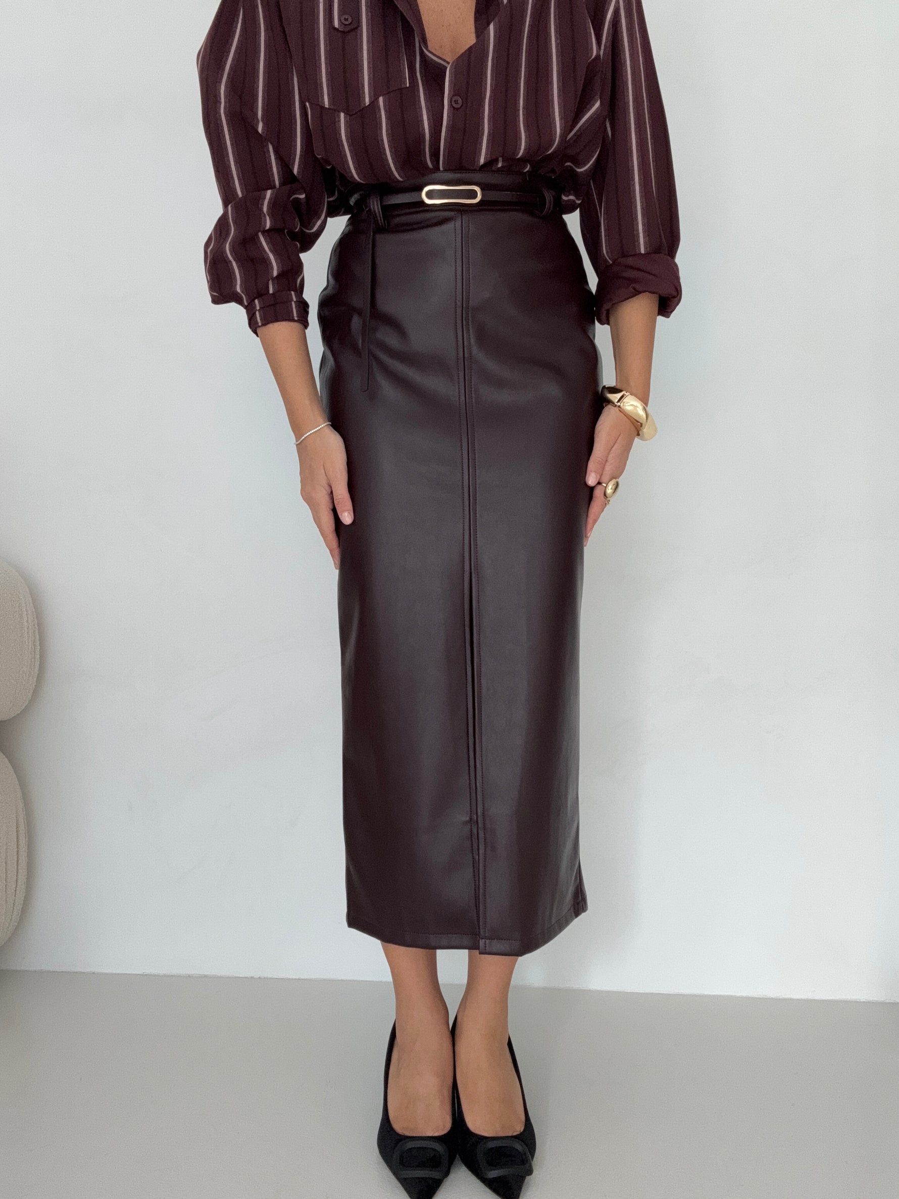 Gonna ‘SPACCO CENTRALE’ in ecopelle Bordeaux