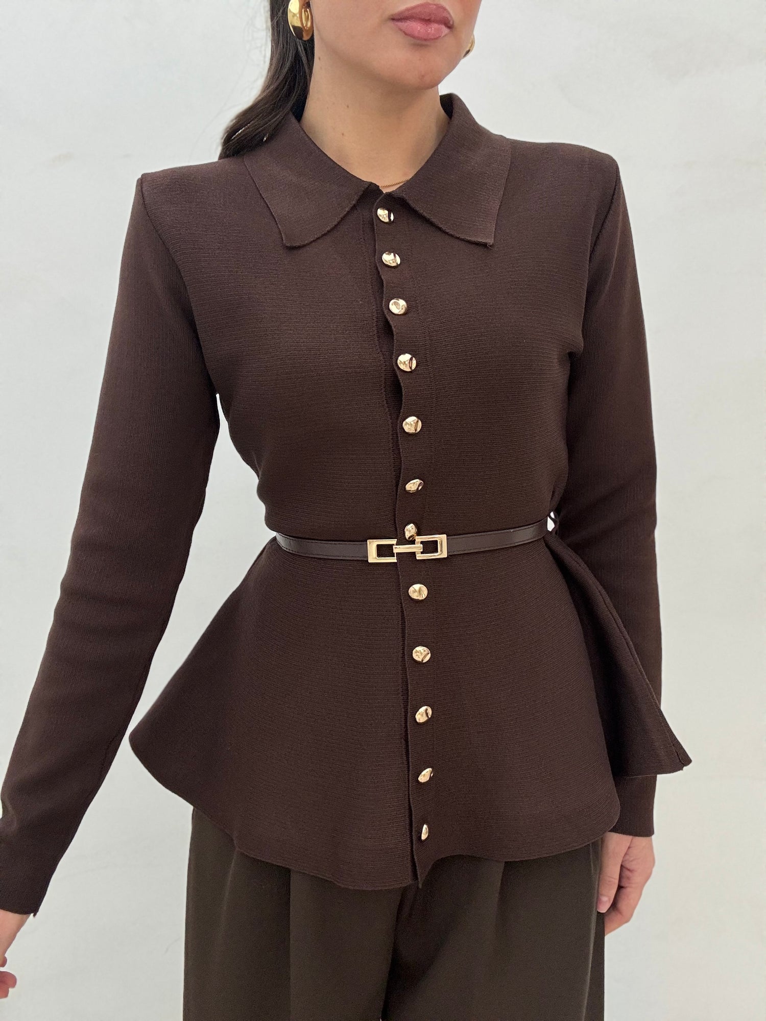 Maglione/Polo ‘CON CINTURINO’ e bottoni oro Cacao