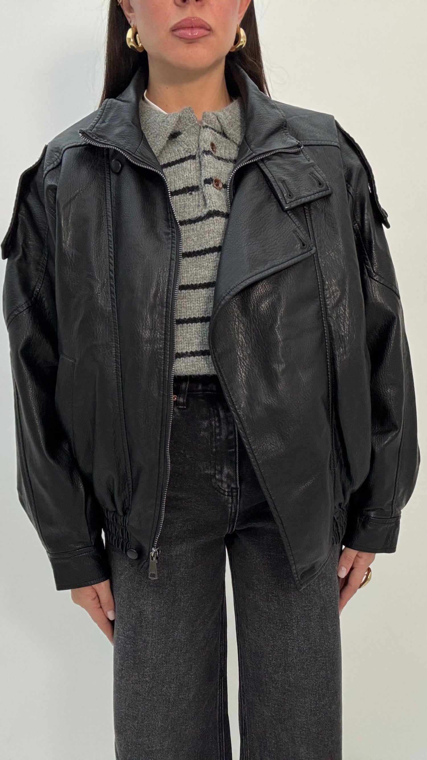 Chiodo/Bomber ‘LAVIA’ ecopelle Nero