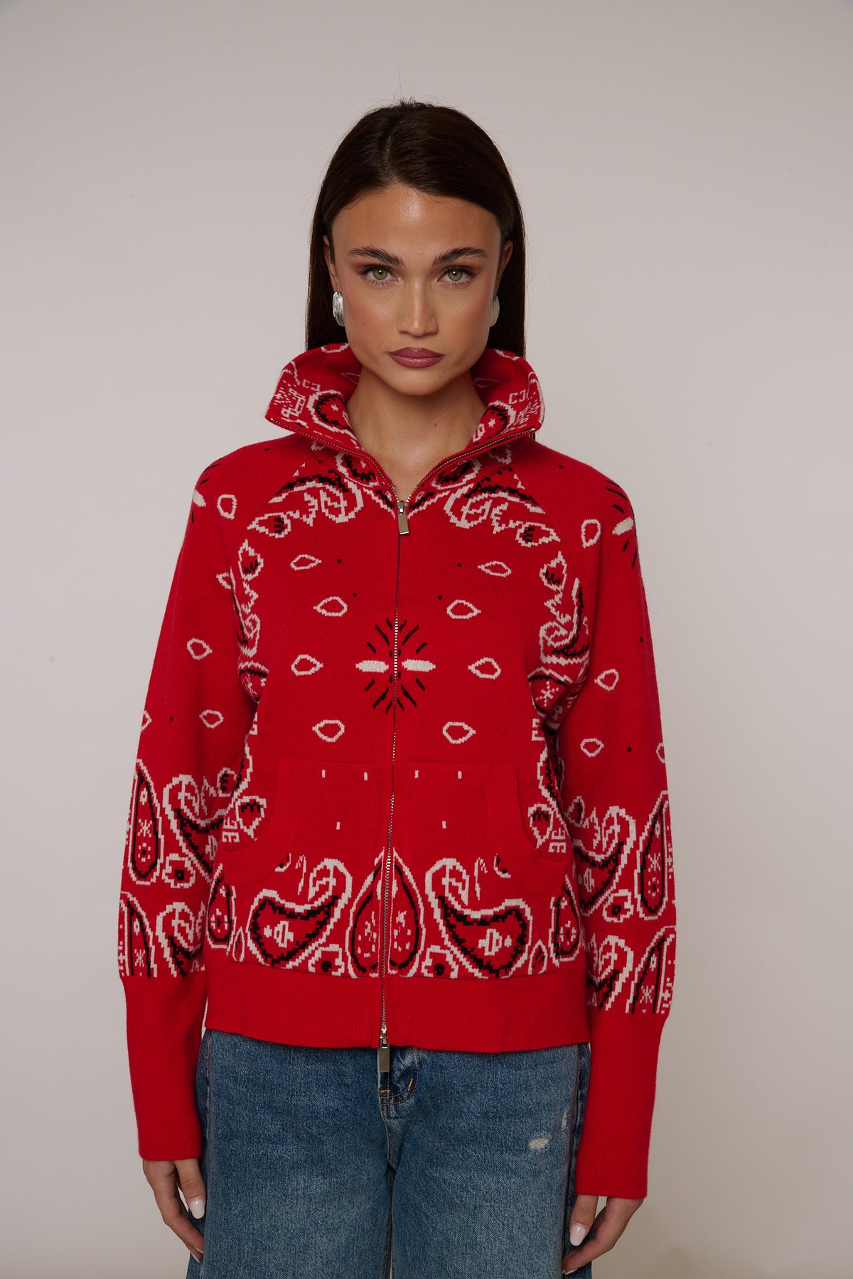 Cardigan ‘FANTASIA BANDANA’ con Zip Rosso