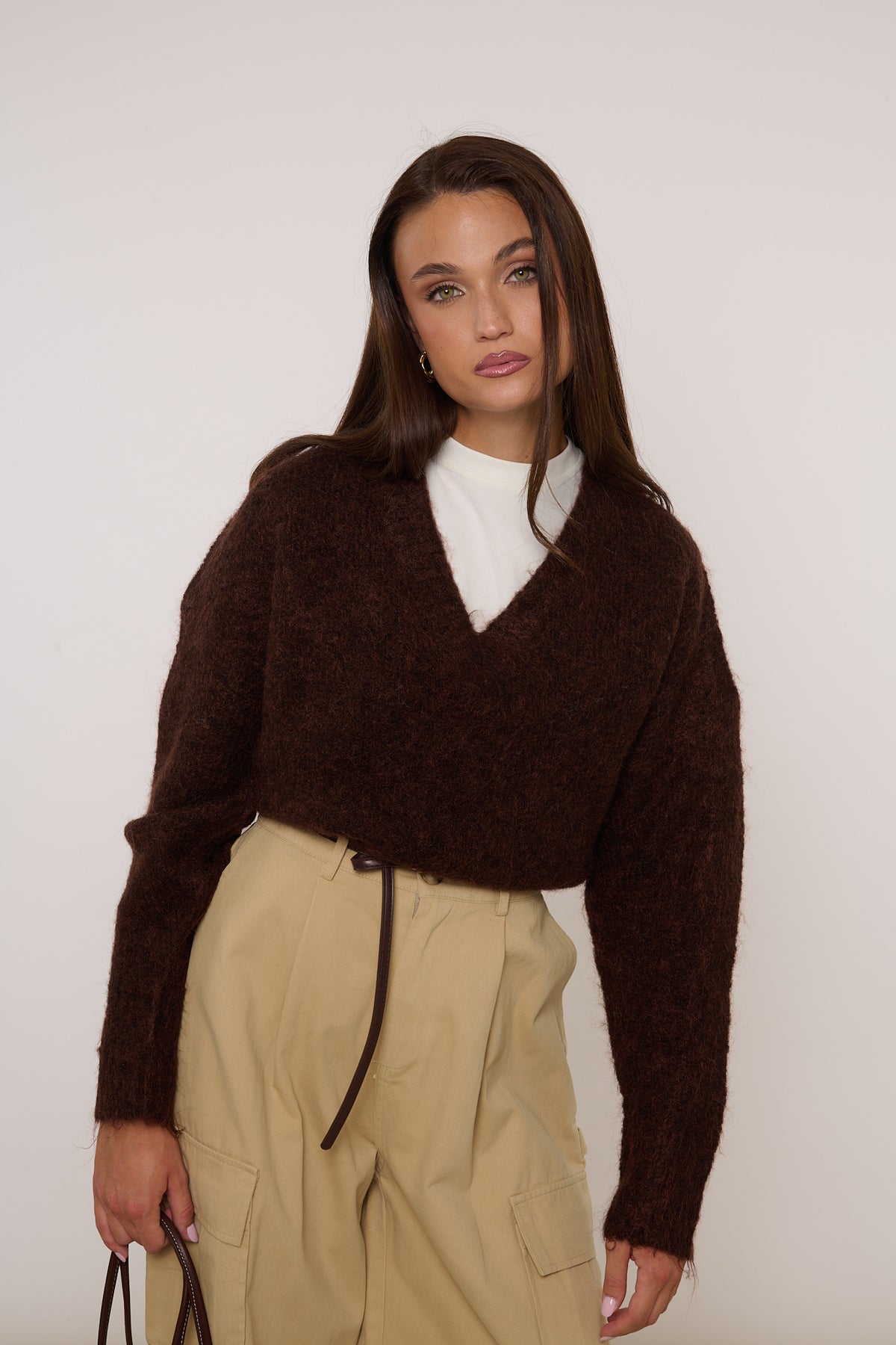 Maglione ‘SCOLLO V’ 5% LANA Cacao