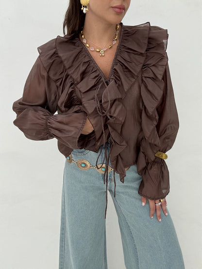Camicia ‘ROUCHES E FIOCCHETTI’ Cacao