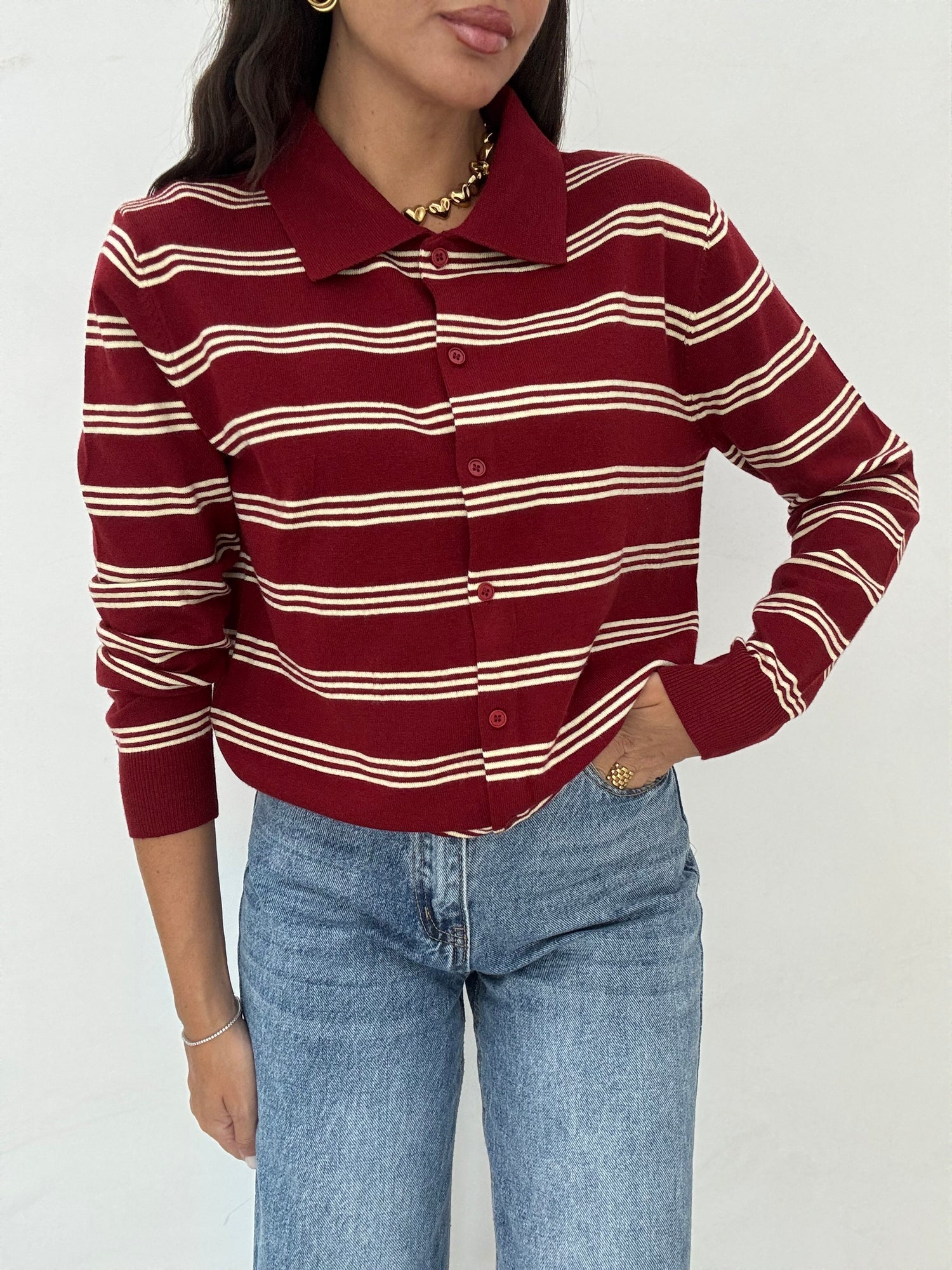 Cardigan/Polo ‘RIGHE’ Rosso