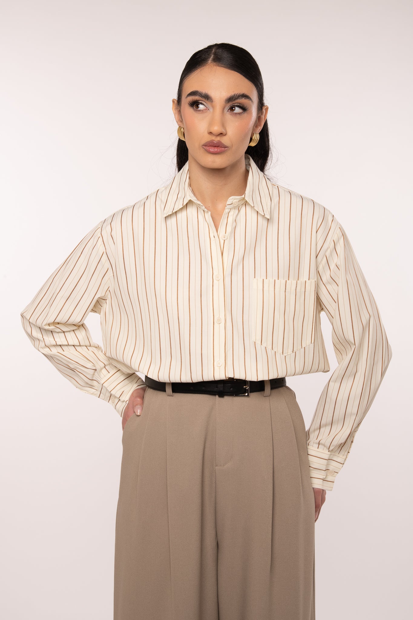 Camicia ‘65%COTONE’ Panna Righe Camel