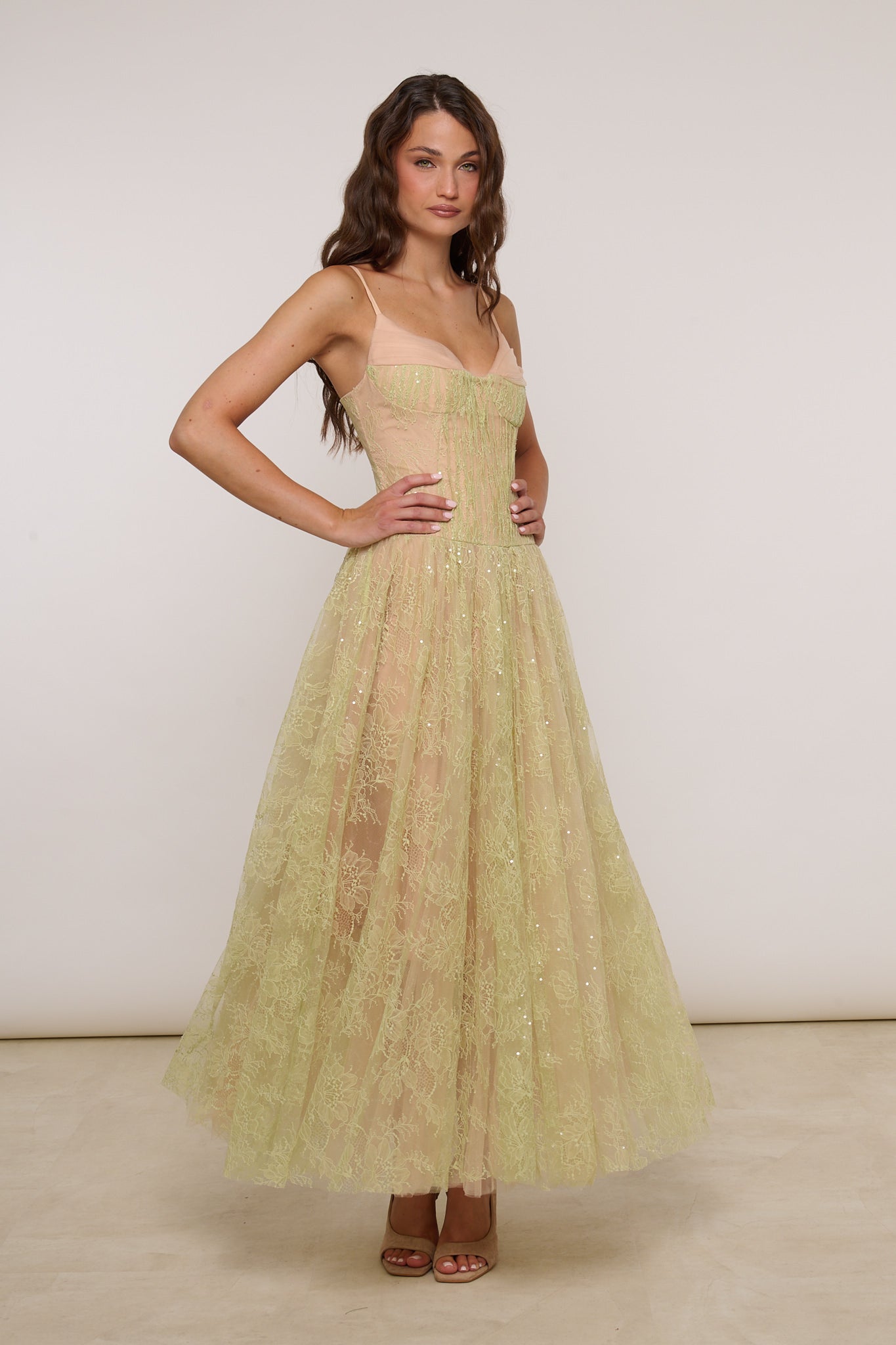 Abito ‘MICRO PAILLETTES E PIZZO’ Verde