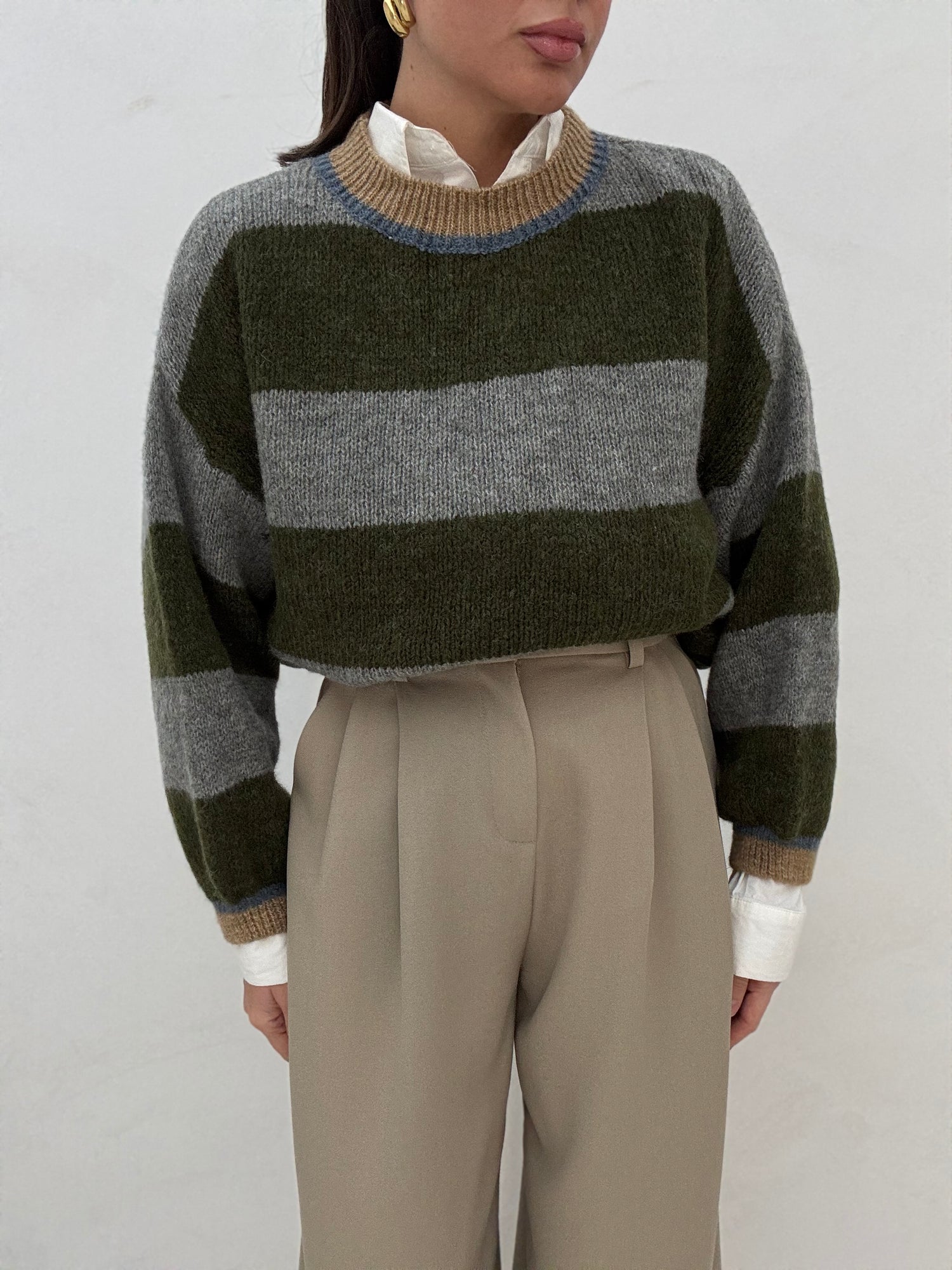 Maglione ‘6% ALPACA’ righe Grigio e Verde