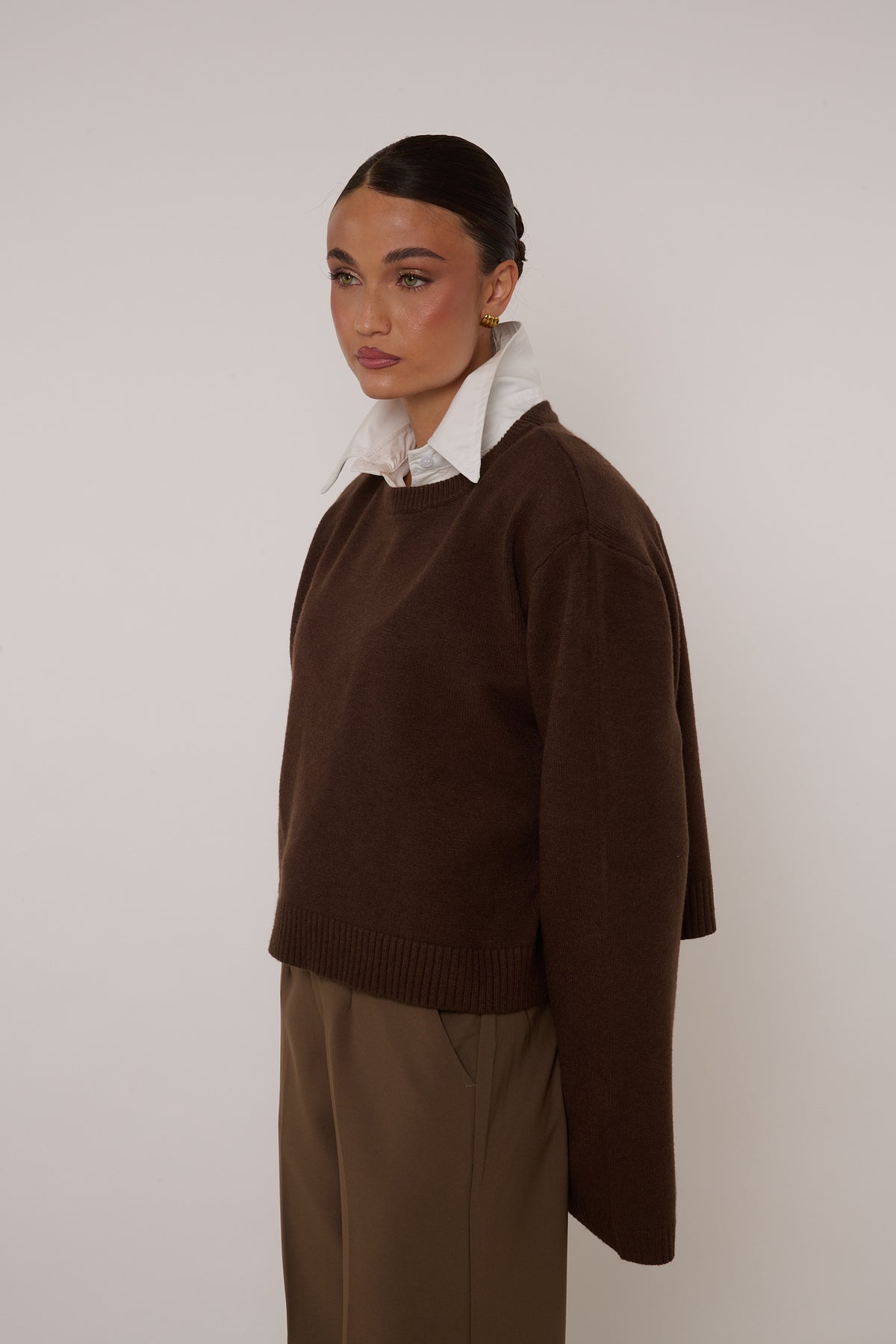 Maglione ‘MAXI SPALLINA’ girocollo Cacao