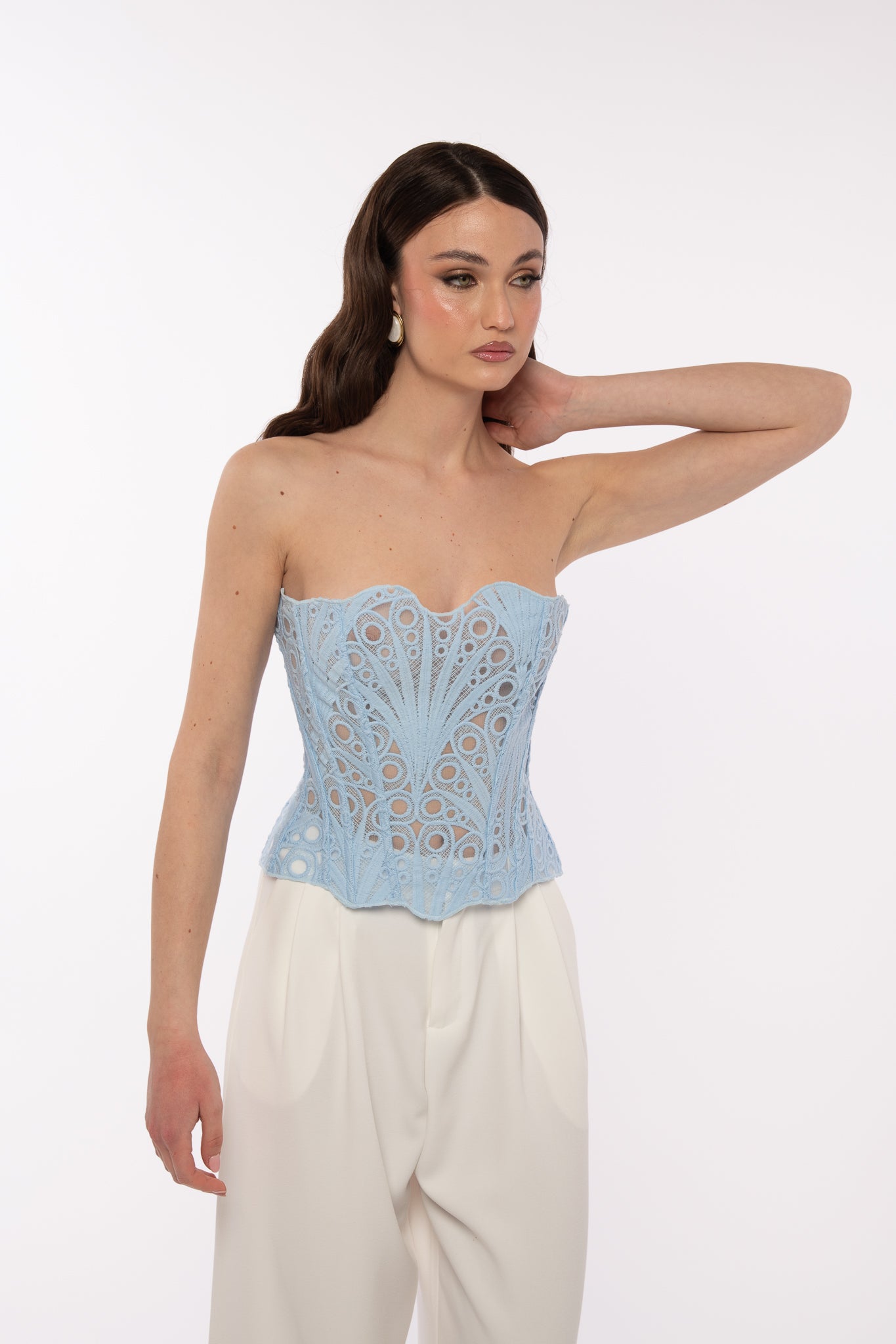 Corpetto ‘RICAMI’ con stringhe Azzurro