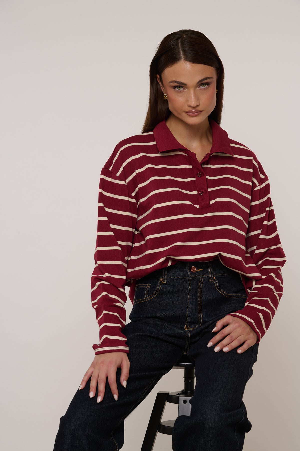 Polo ‘68% COTONE’ Righe Bordeaux