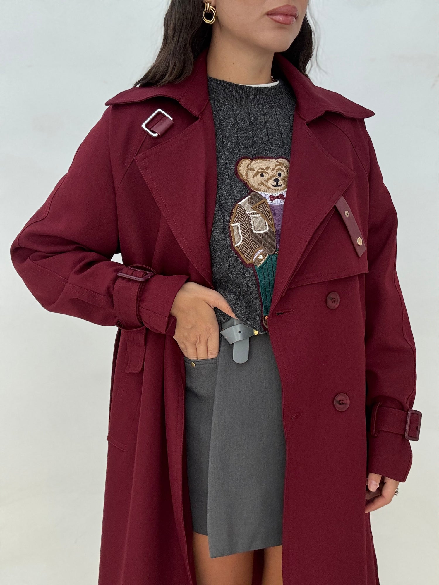 Trench ‘20%COTONE’ dettaglio oro BORDEAUX