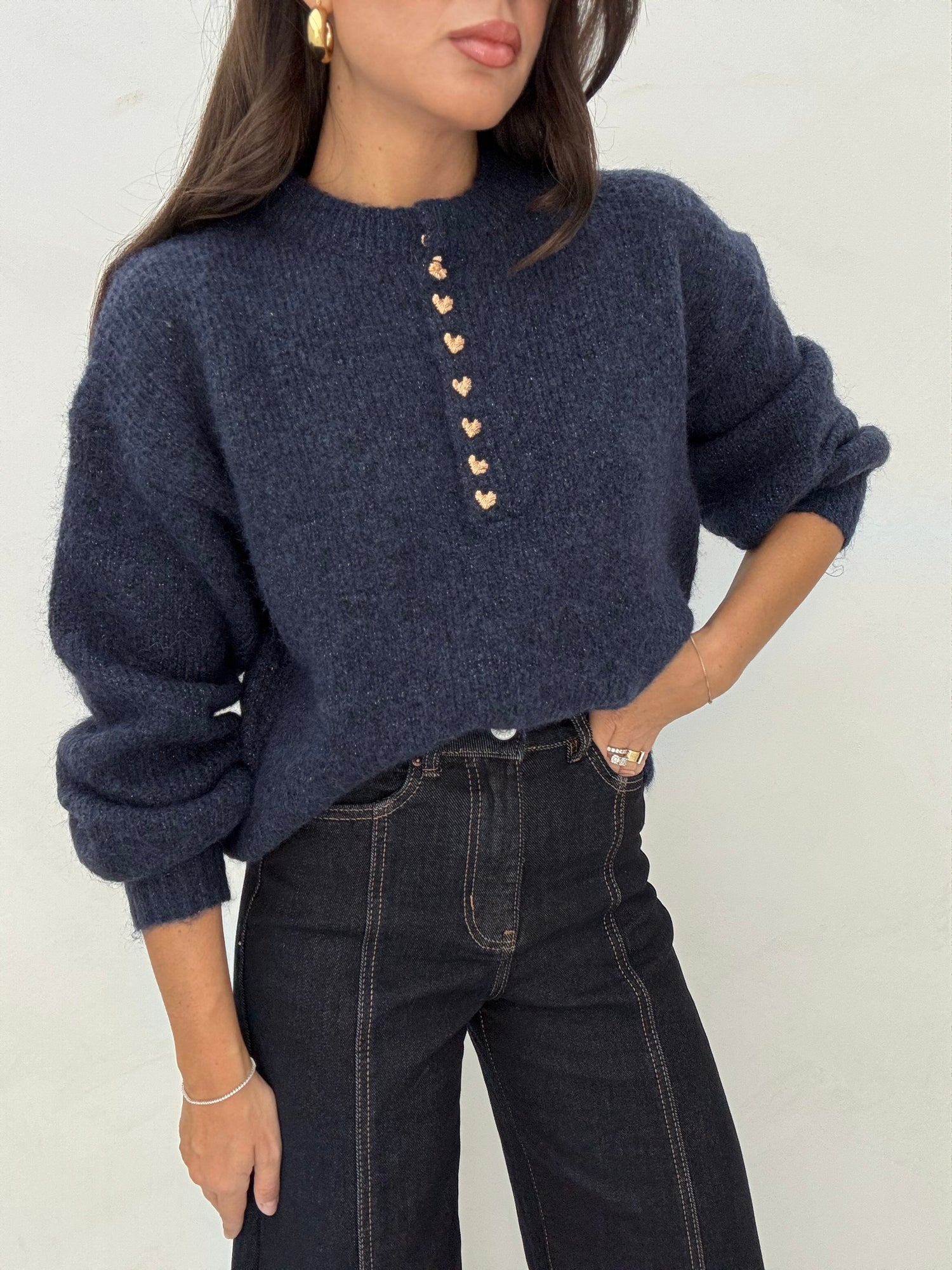 Maglione ‘BOTTONI MINI CUORE’ Blu Notte