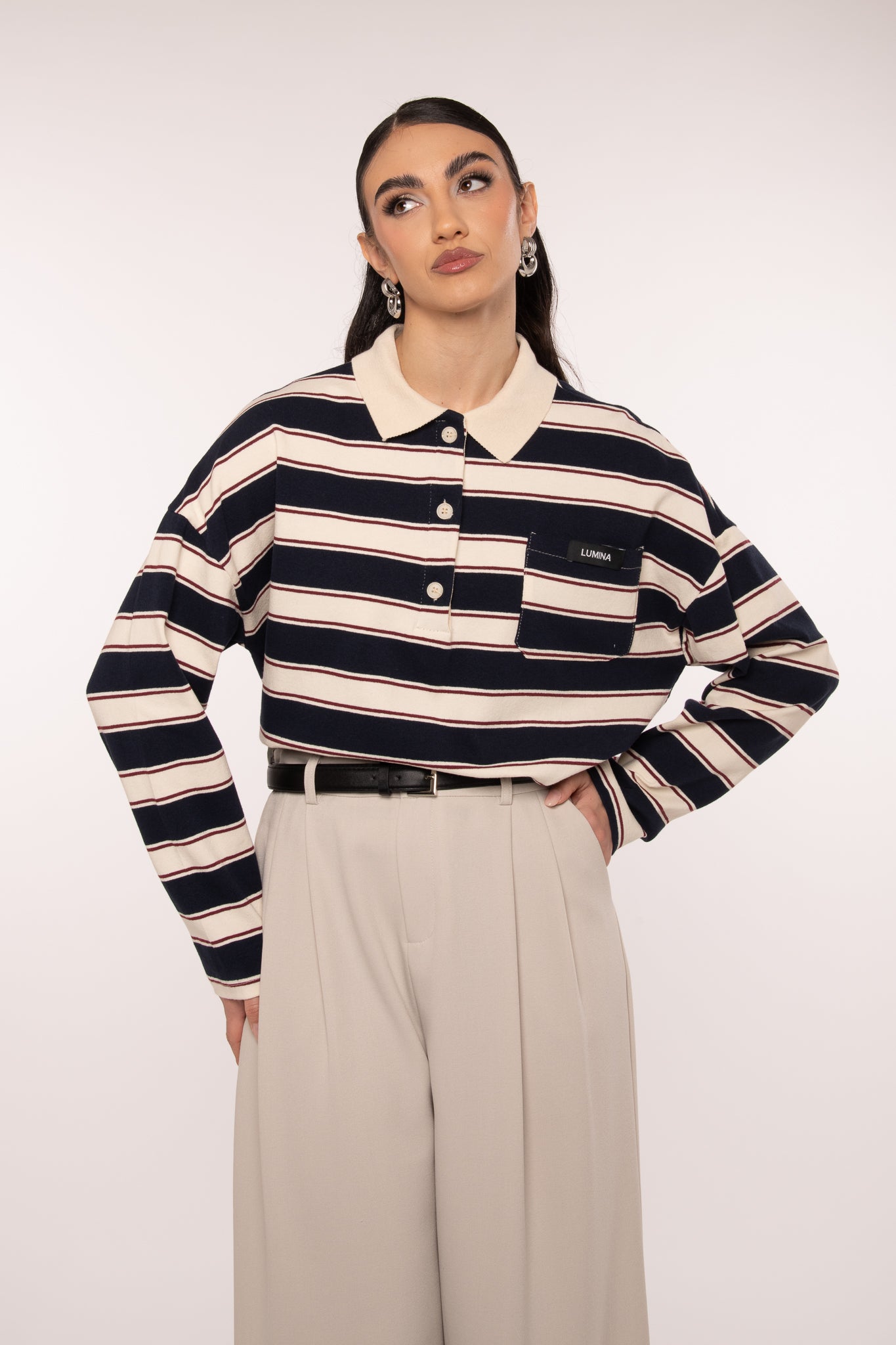 Maglia/Polo righe Blu Notte e Panna By Lumina