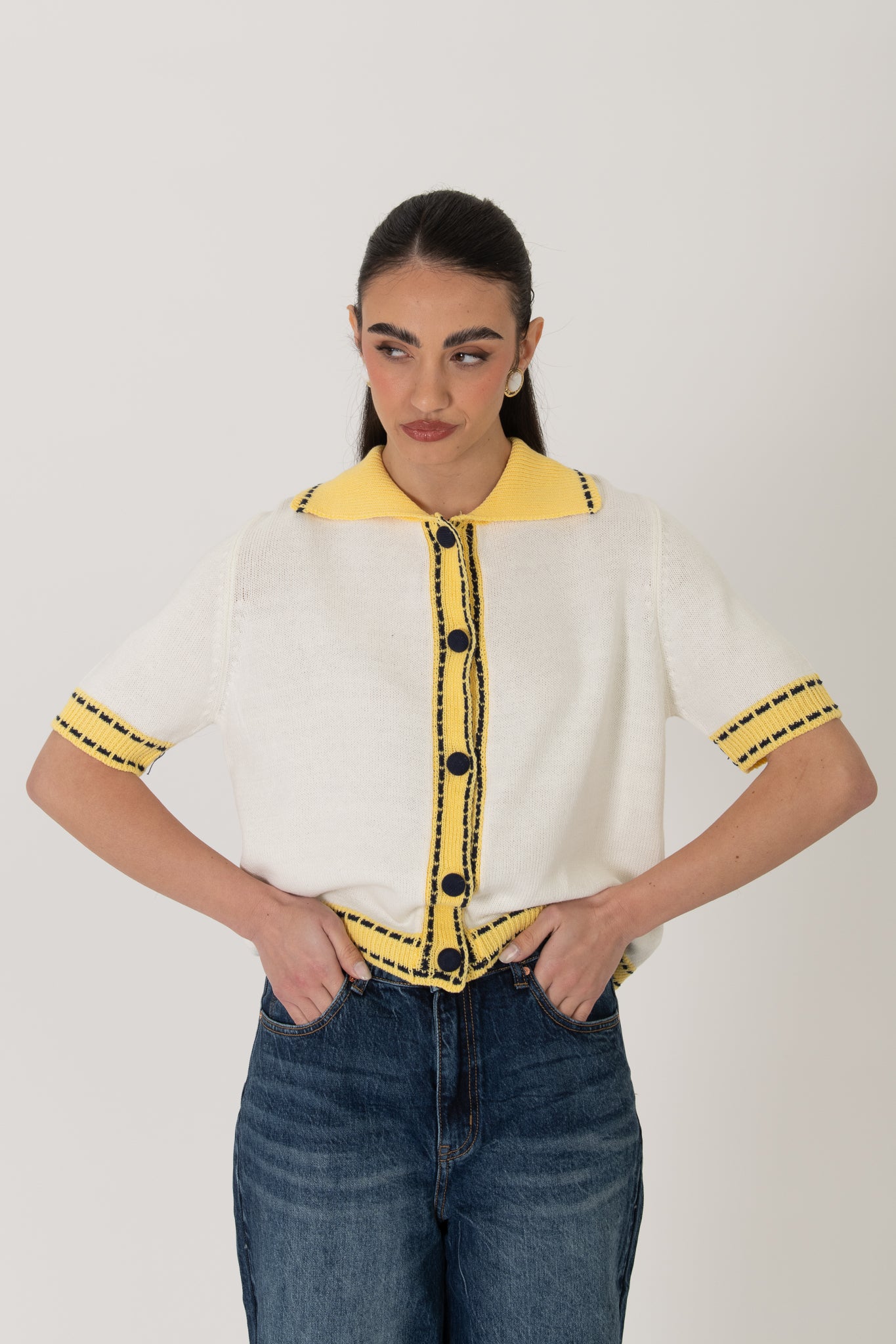 Maglione/Polo ‘BOTTONI RIVESTITI’ Panna e Giallo