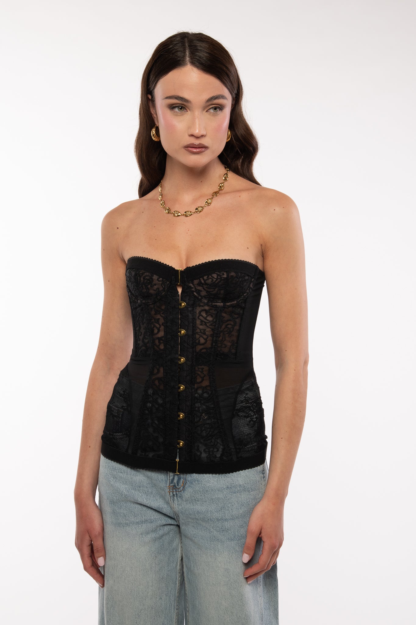 Corpetto ‘IN PIZZO CON STRINGHE’ Nero