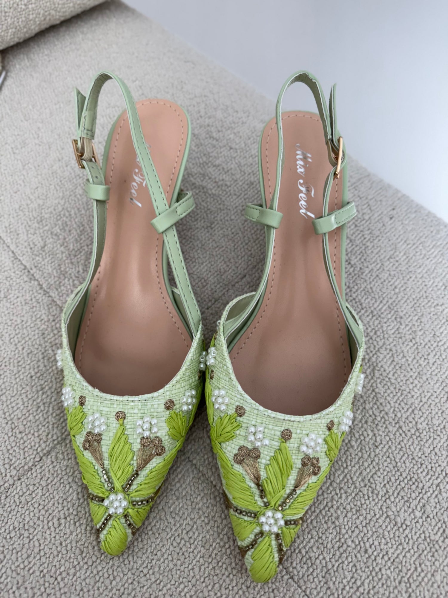 Slingback ‘RAFIA E MINI PERLE’ Verde