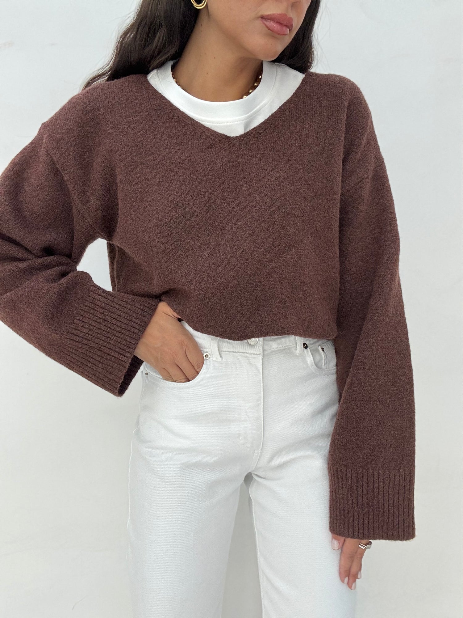 Maglione ‘20% LANA SCOLLO V’ Cacao