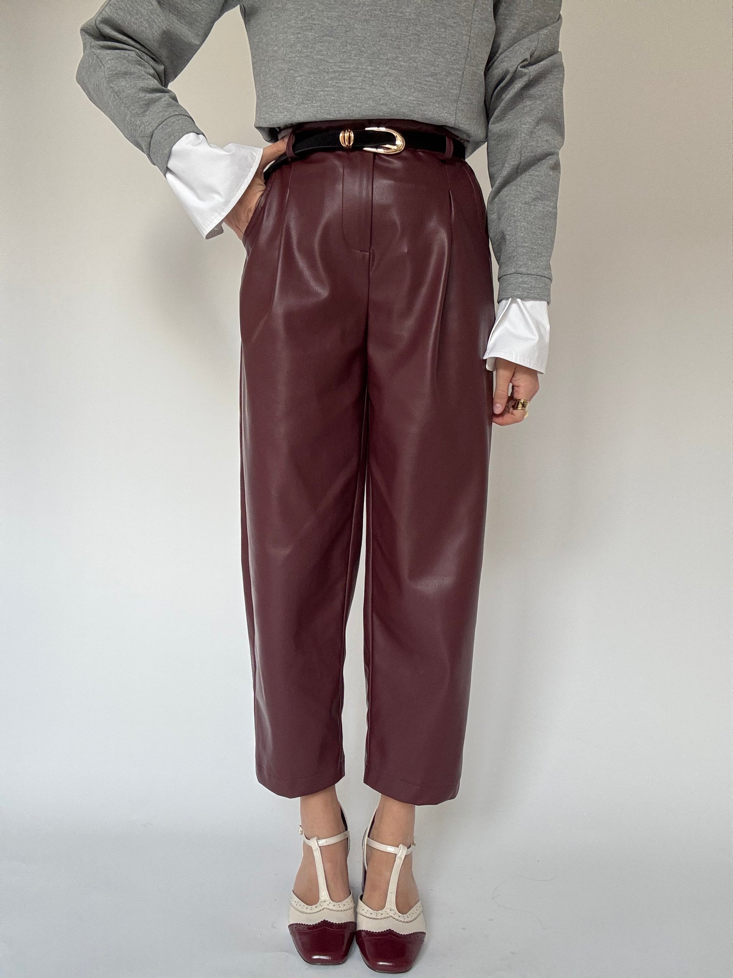 Pantalone ecopelle ‘3&33’ Bordeaux