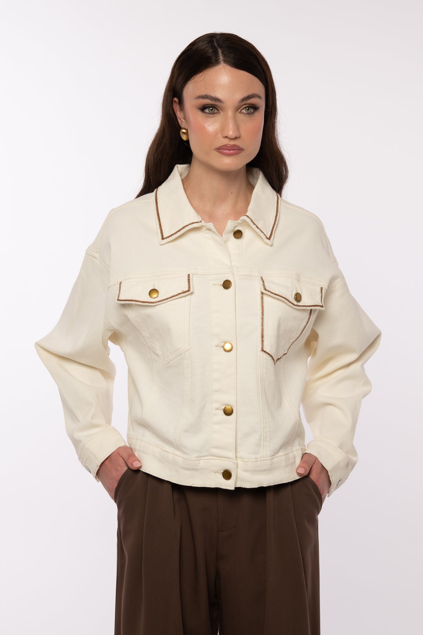 Camicia ‘TASCHINI CUCITURE CUOIO’ Bianca