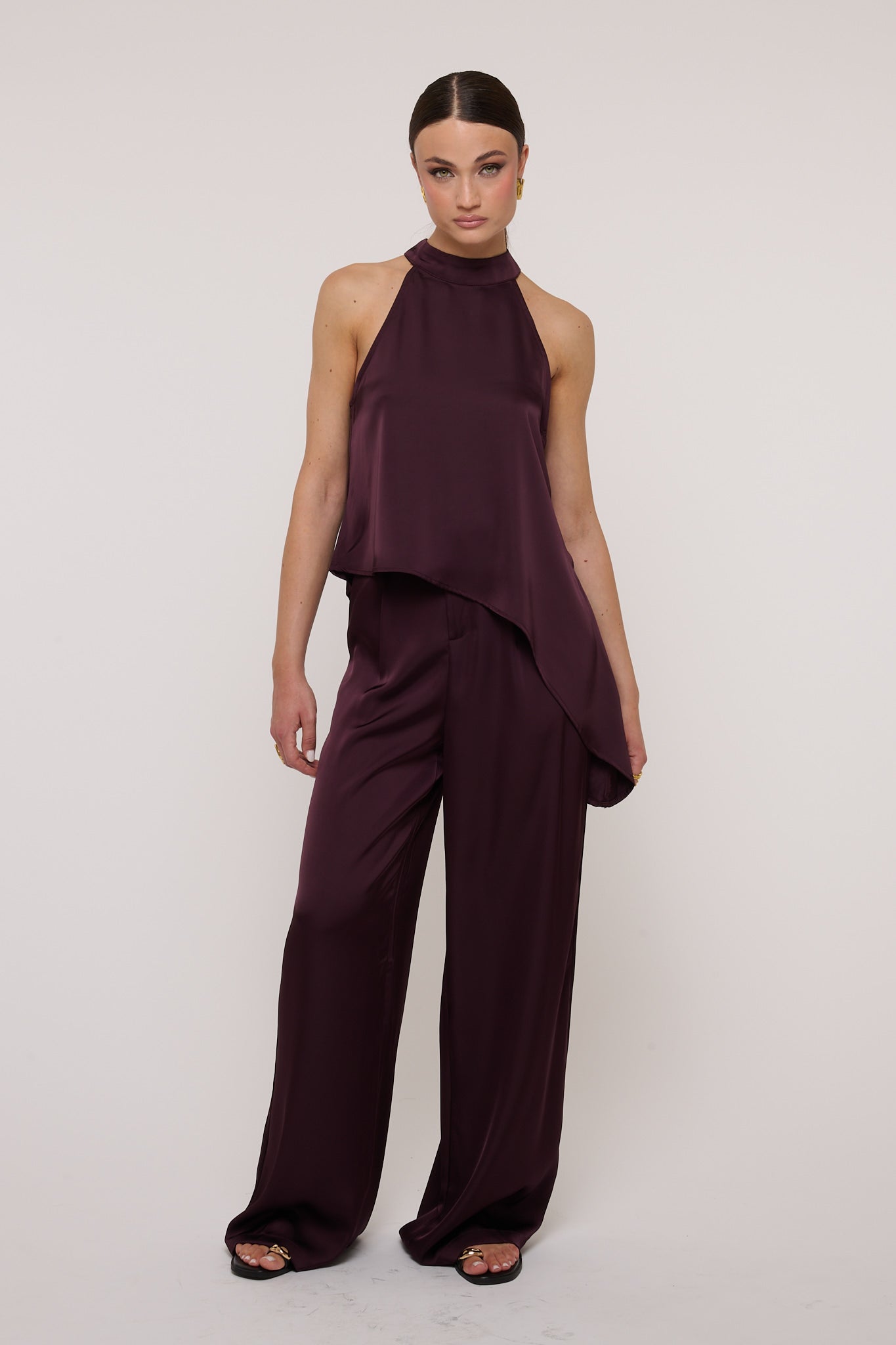 Coordinato ‘SATIN’ blusa+pantalone Bordeaux