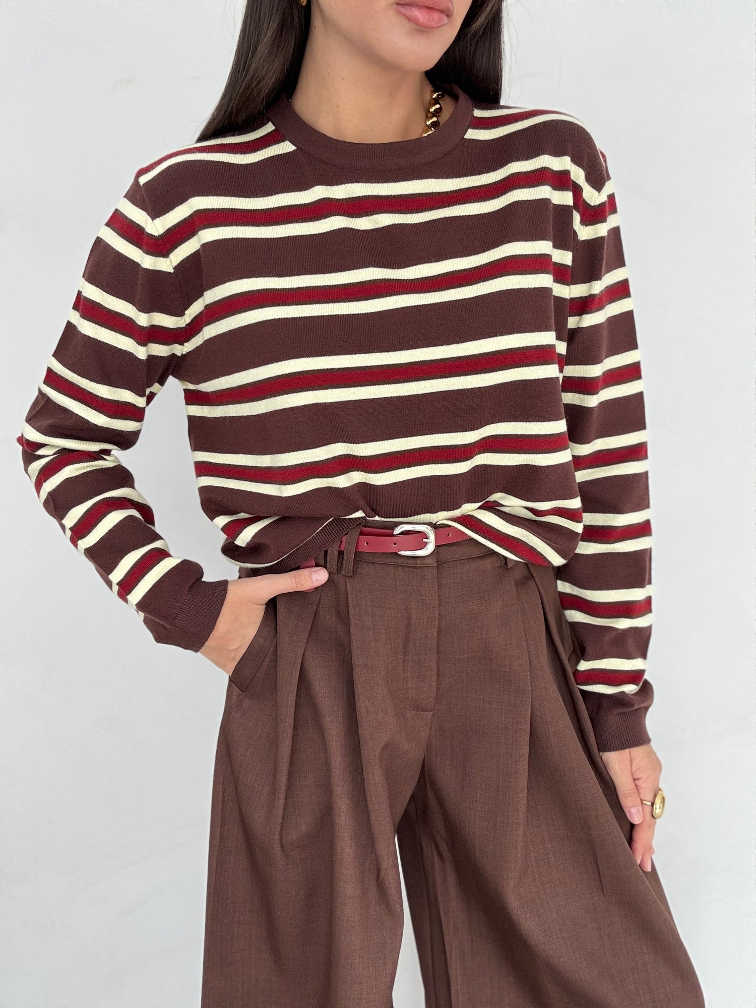 Maglione  ‘A RIGHE’ Cacao Bordeaux e Giallo Burro