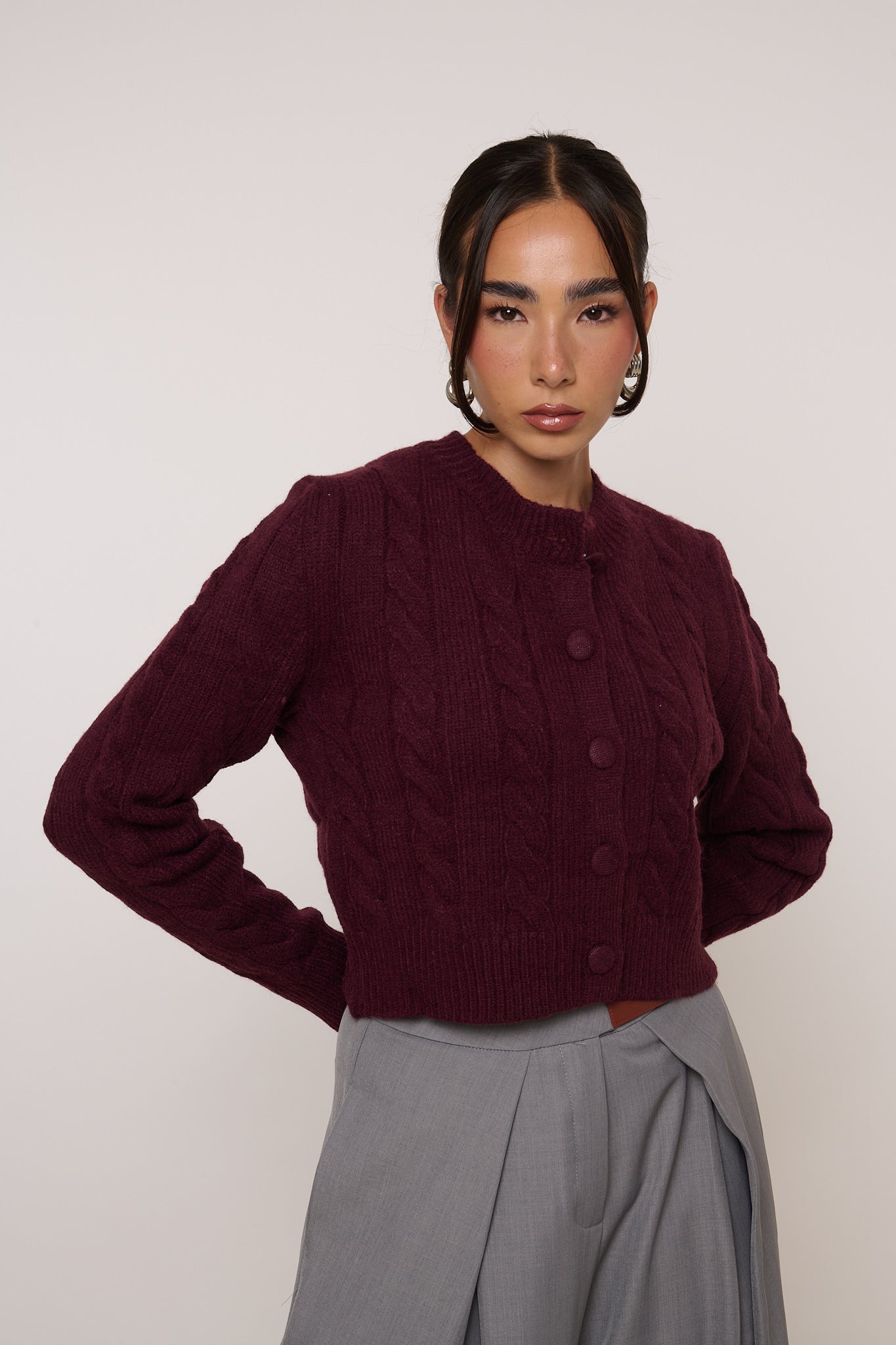 Cardigan ‘TRECCE’ Crop Bordeaux
