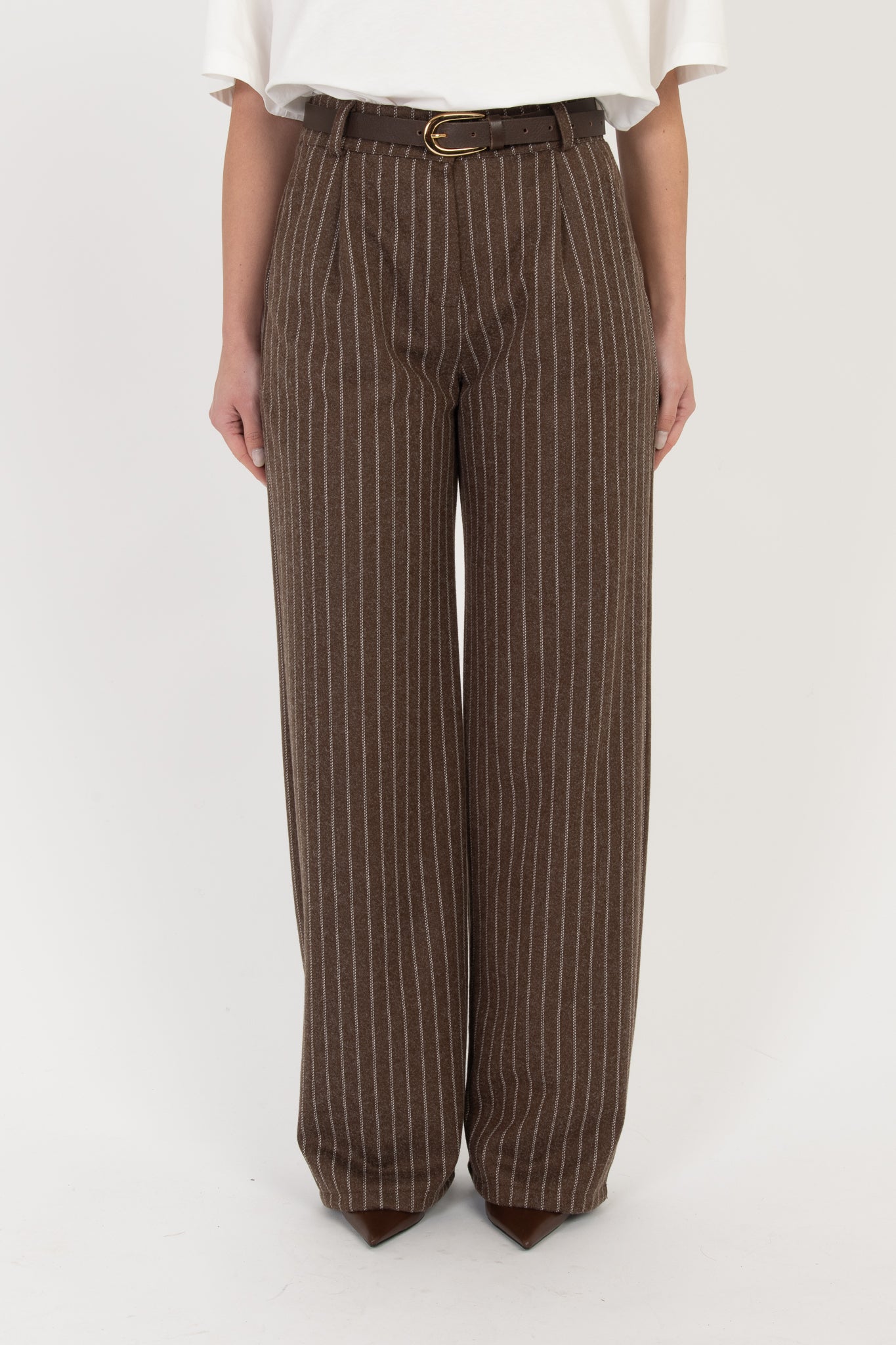 Pantalone ‘2% LANA’ Gessato Cacao