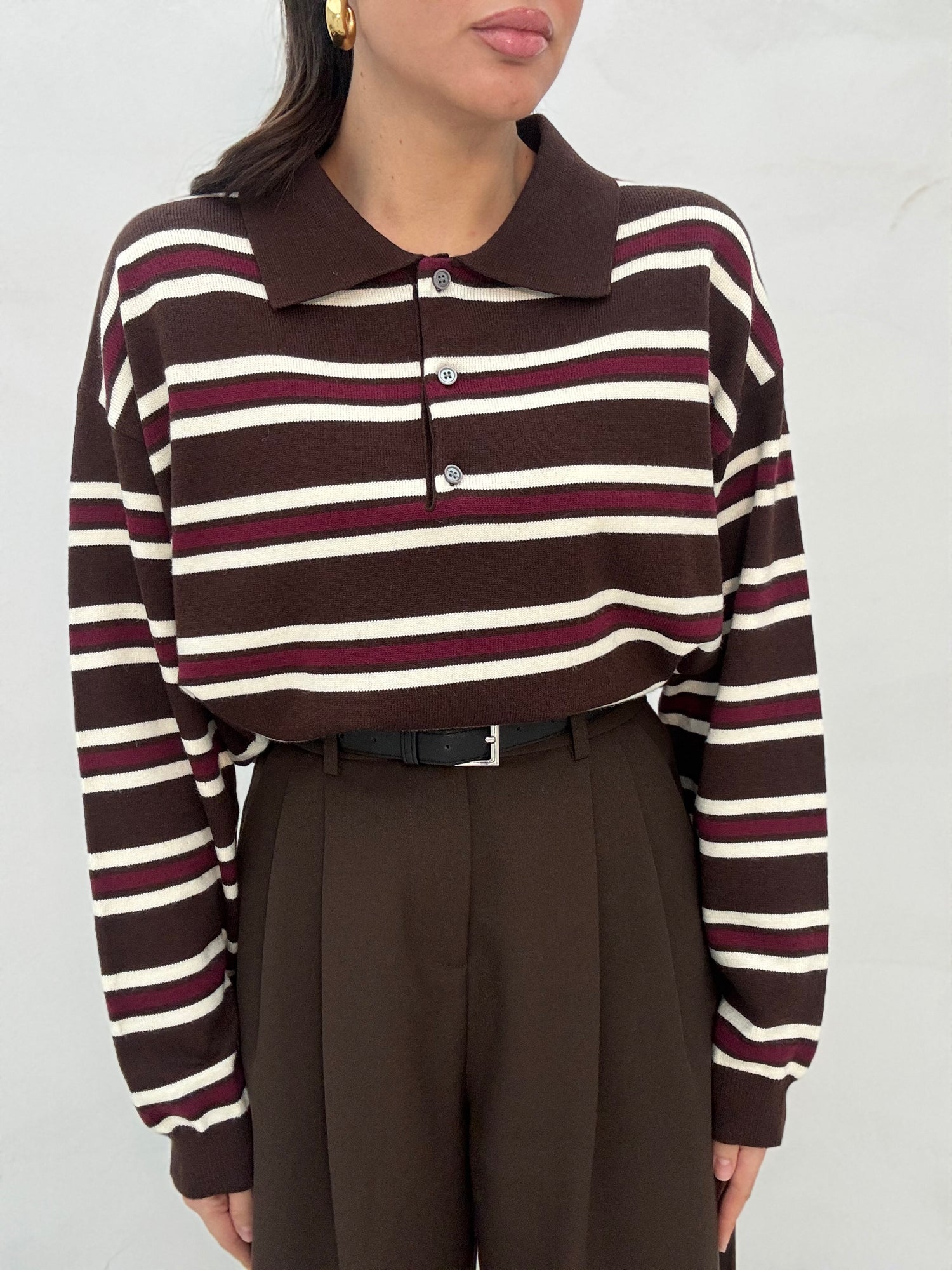 Maglia/Polo ‘TWO WOMAN’ righe Base Cacao e Bordeaux