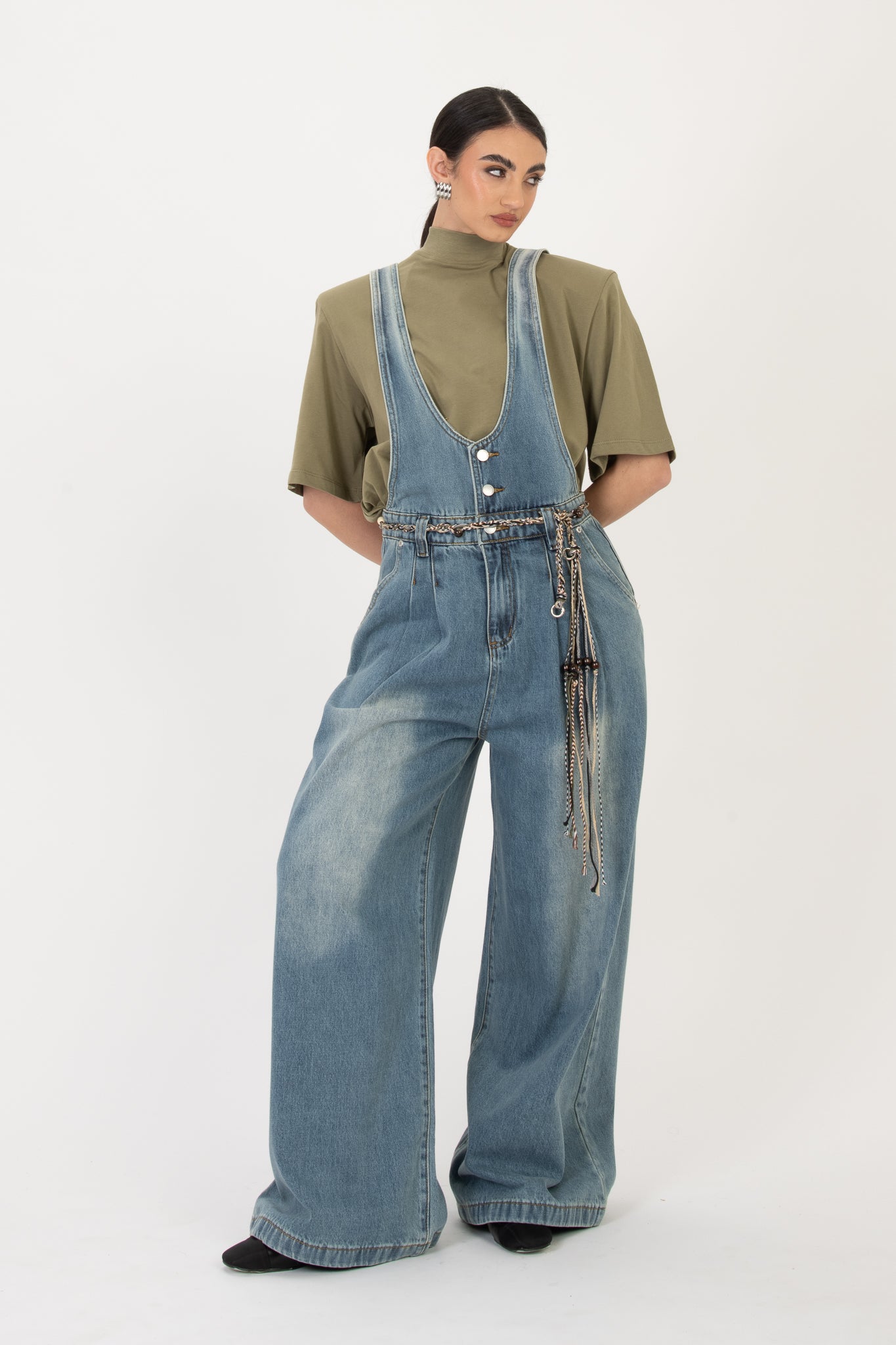 Salopette ‘IN DENIM CINTURINO TRECCIA’