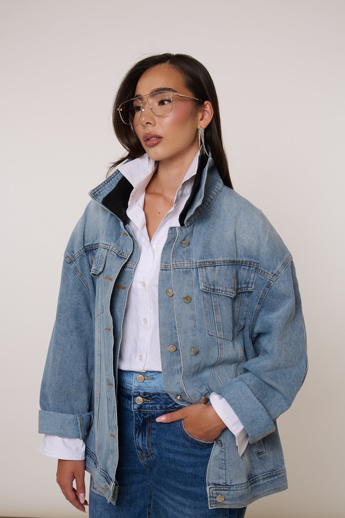 Giacca ‘COLLETTO ECO-PELLE’ In Denim