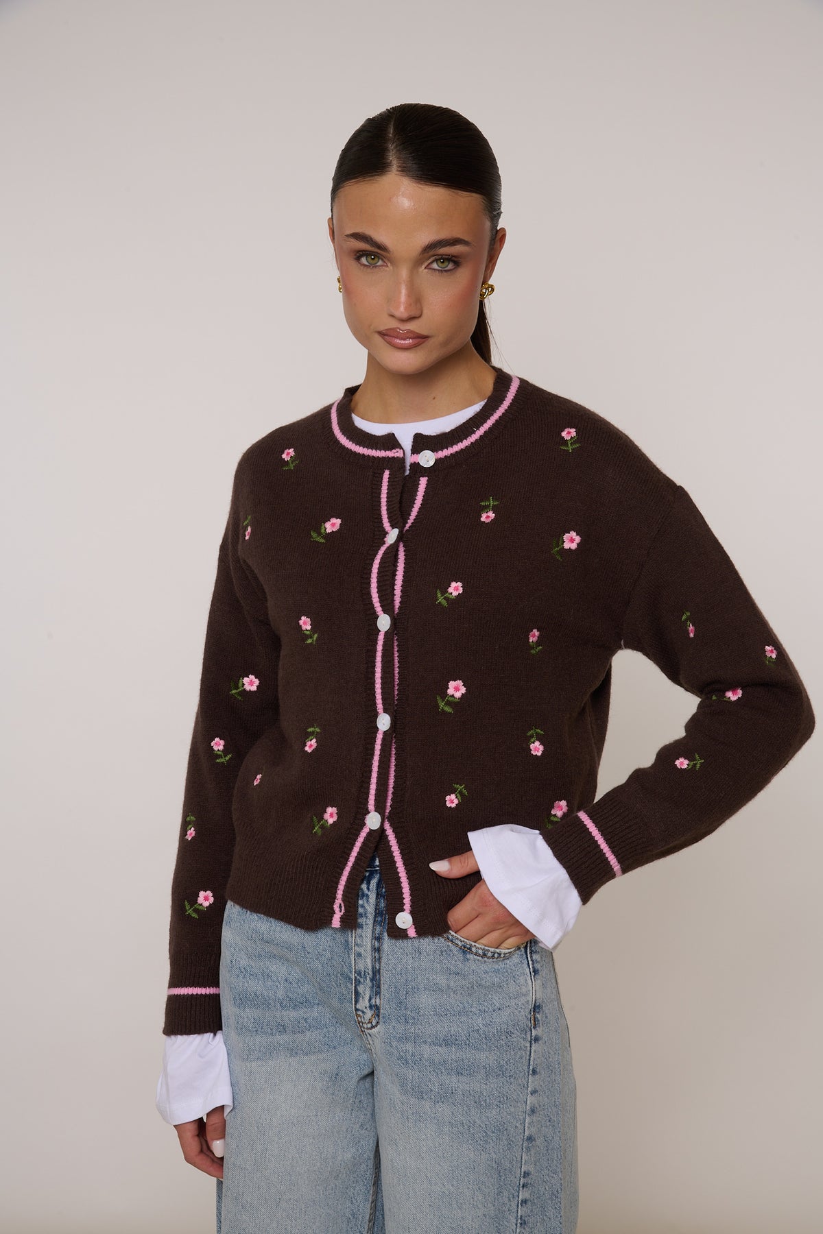 Cardigan ‘MINI FIORI’ Cacao