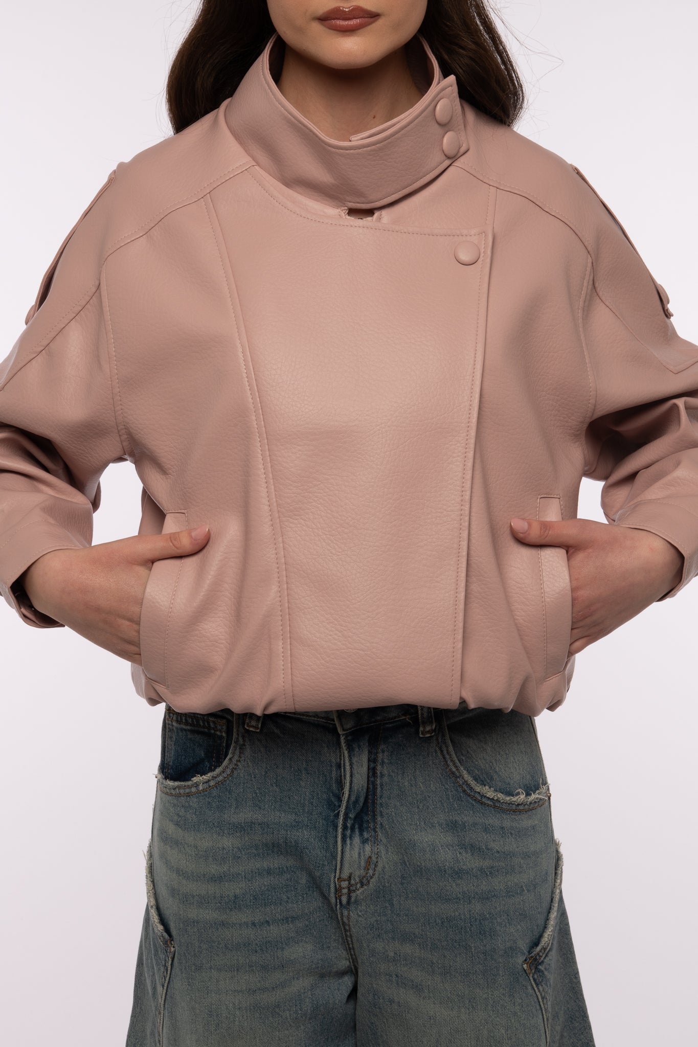 Chiodo/Bomber ‘COLLO ALTO’ 3.0 ecopelle Rosa