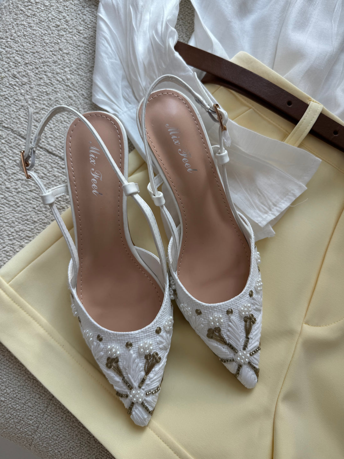 Slingback ‘RAFIA E MINI PERLE’ Bianca