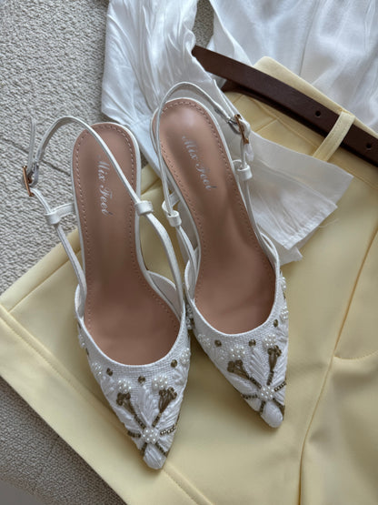 Slingback ‘RAFIA E MINI PERLE’ Bianca