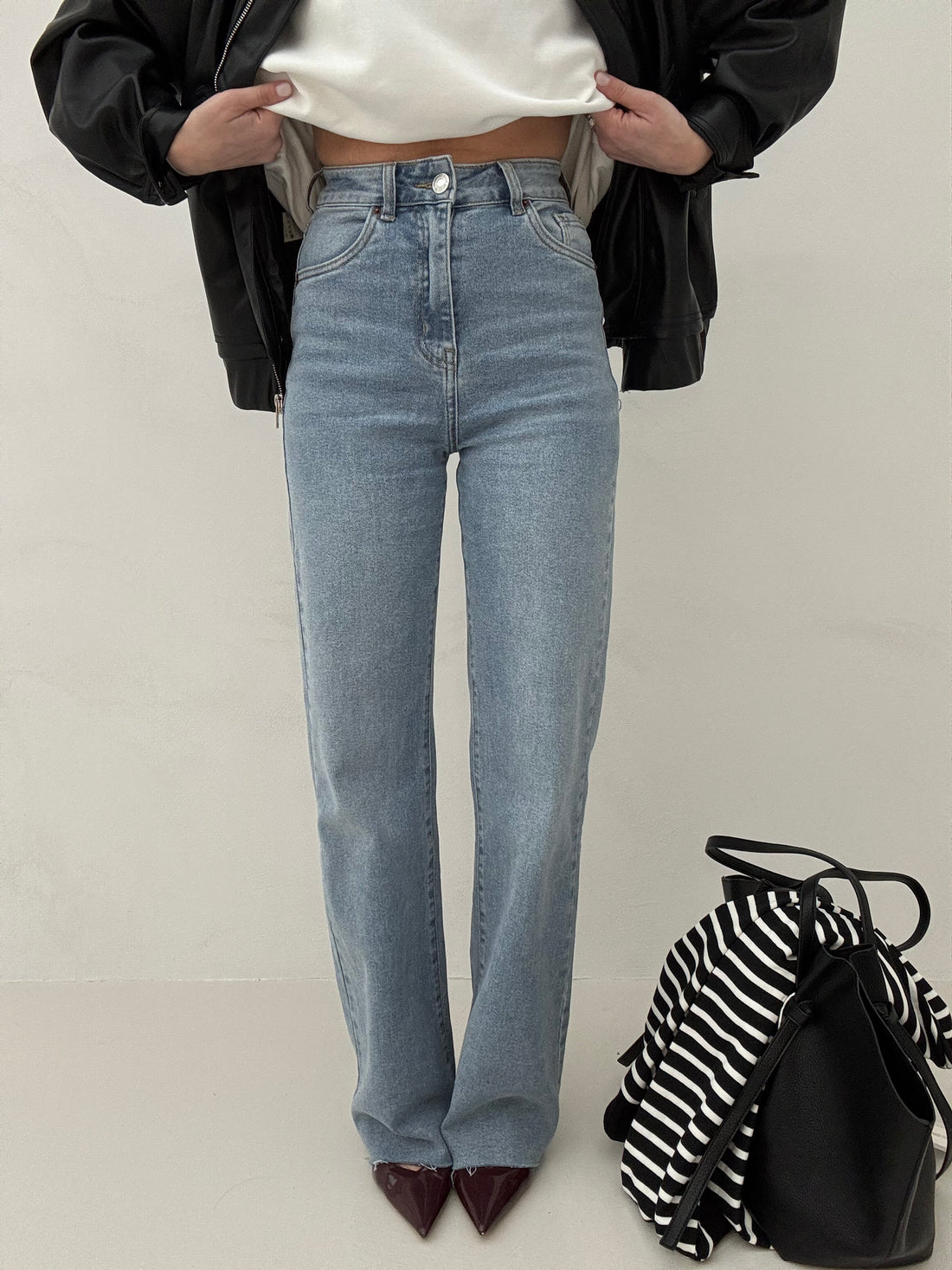 Jeans ‘ELASTIC’ wide leg Denim Chiaro