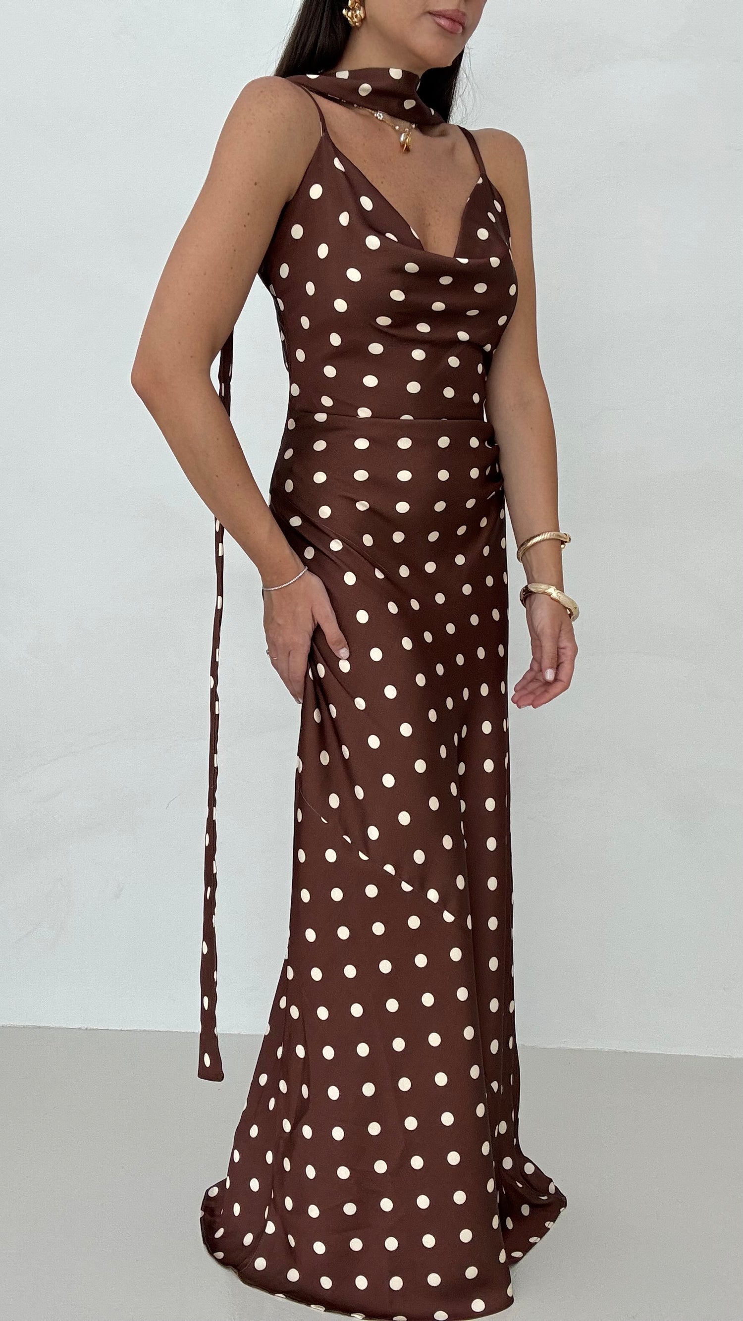 Silk Dress ‘POIS’ con cintura Cacao