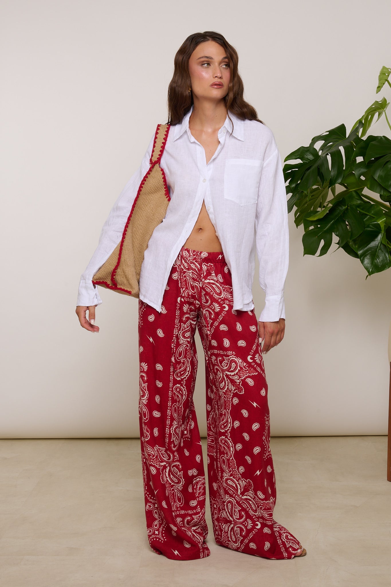 Pantalone ‘FANTASIA BANDANA’ 55%LINO Rosso