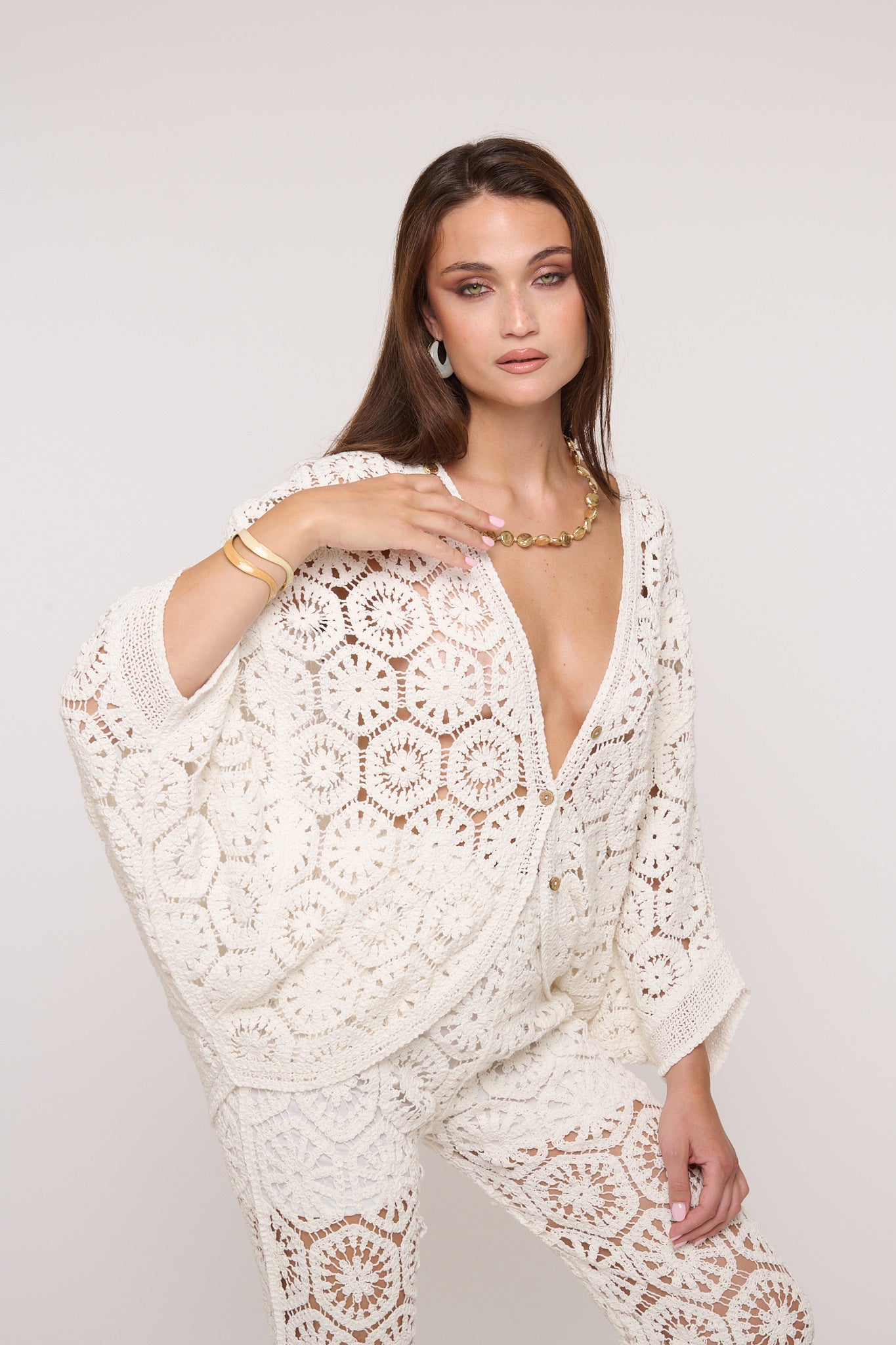 Cardigan ‘100% COTONE’ CROCHET Bianco