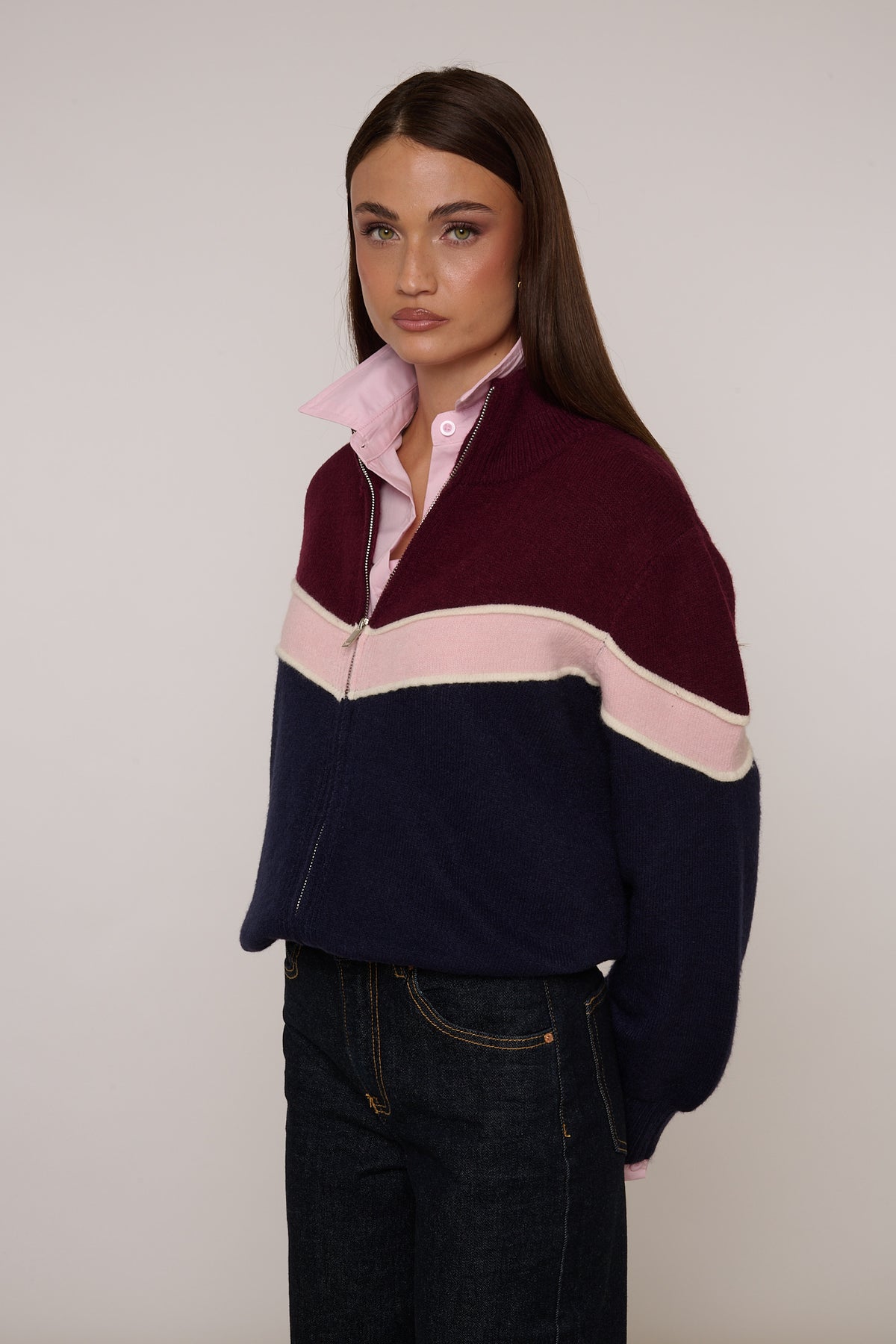 Cardigan con zip Bordeaux