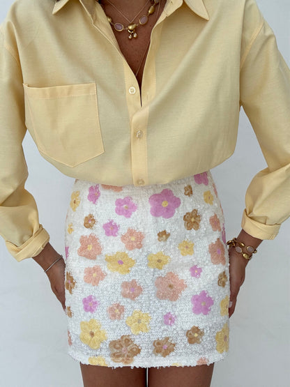 Gonna ‘FIORI DI PAILLETTES’ Base Rosa e Arancio
