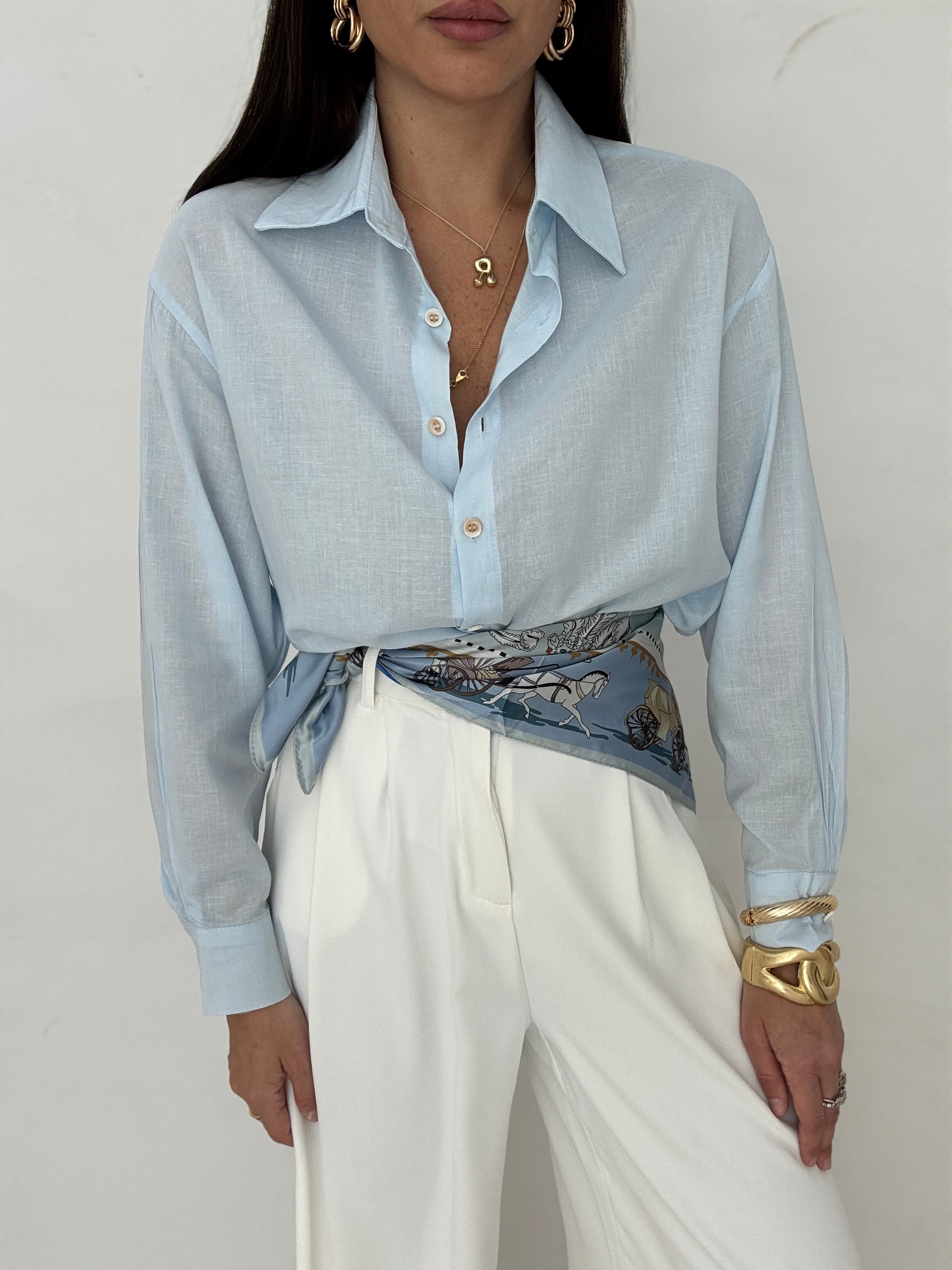 Camicia ‘20%LINO’ Celeste