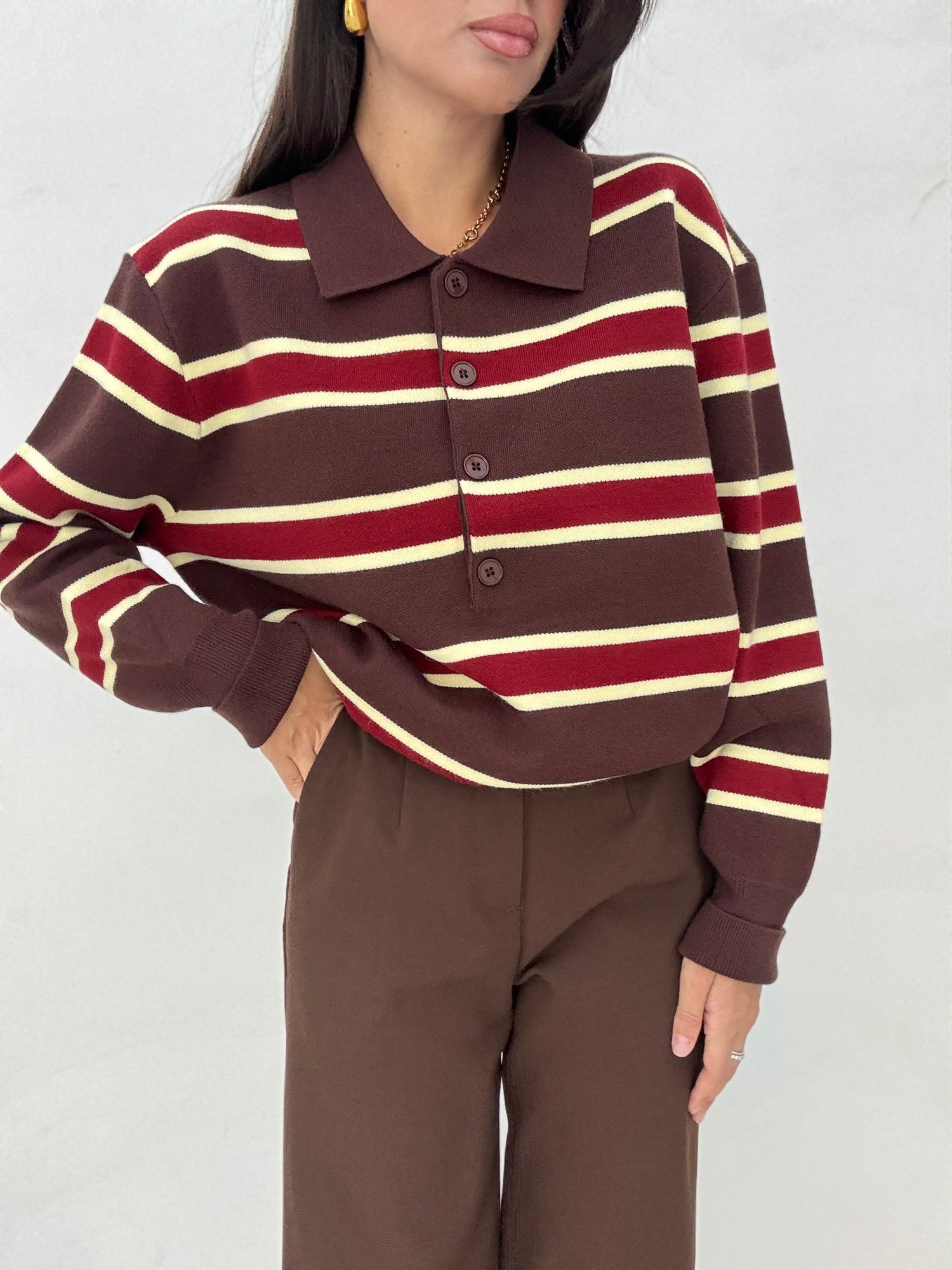 Maglione ‘RIGHE’ Cacao e Giallo Burro