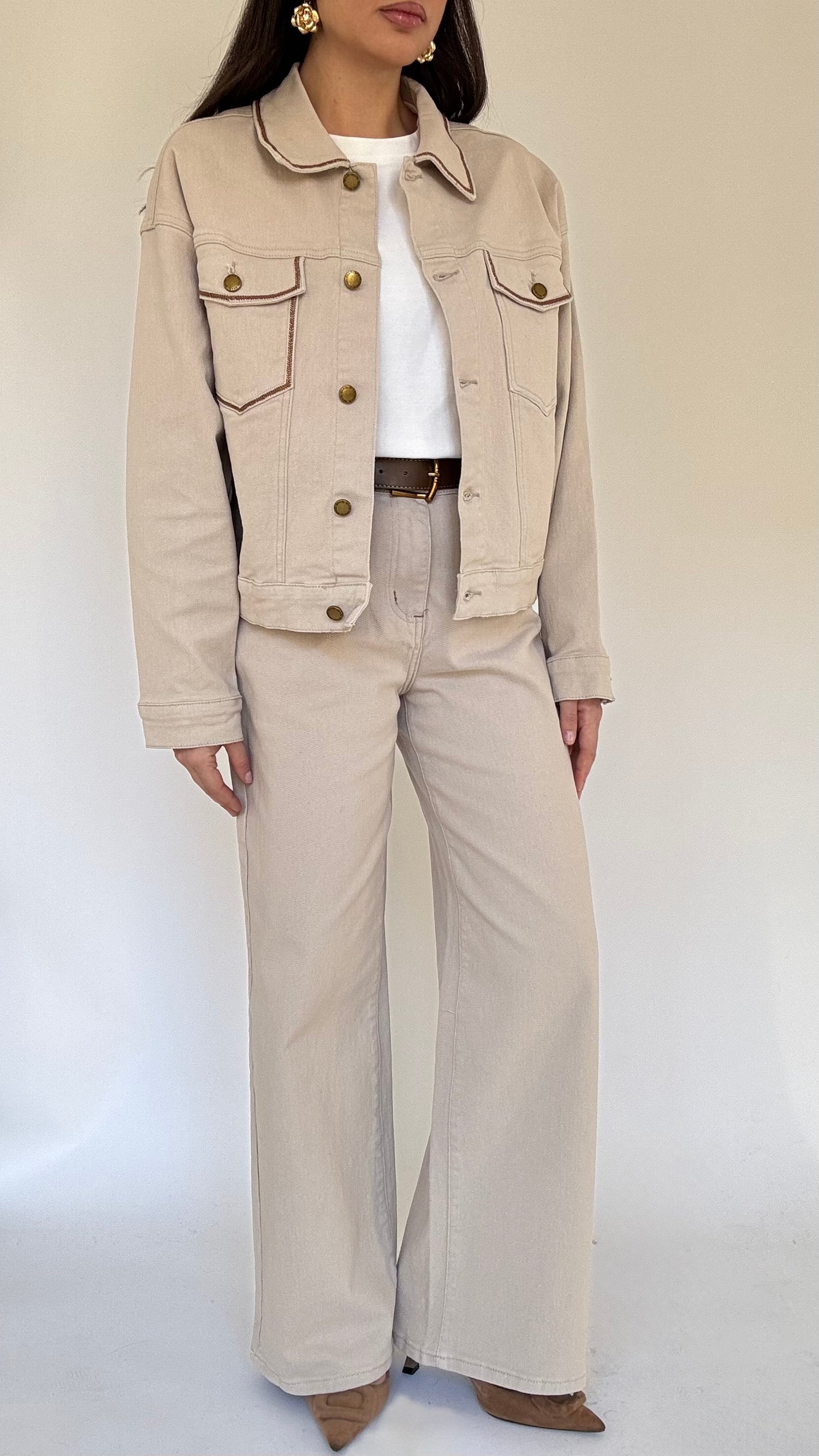 Jeans ‘GAMBA MORBIDA +CINTURA’ 98%COTONE Beige cuciture cuoio