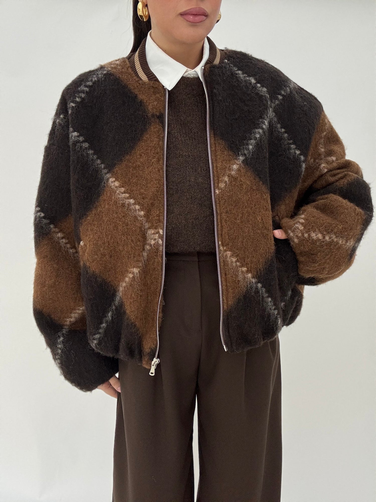 Bomber ‘ROMBI 63%LANA’ BY LUMINA Camel e Cacao