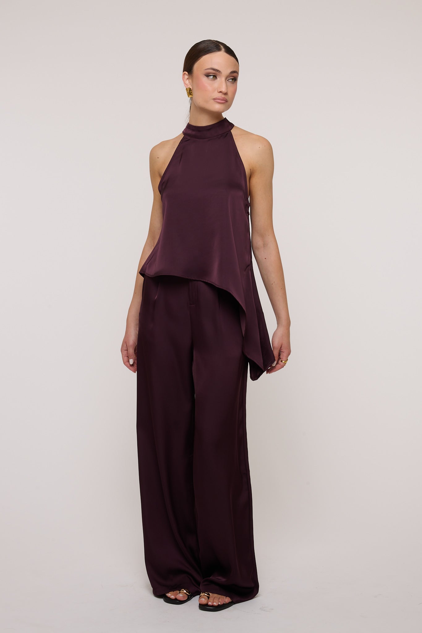 Coordinato ‘SATIN’ blusa+pantalone Bordeaux