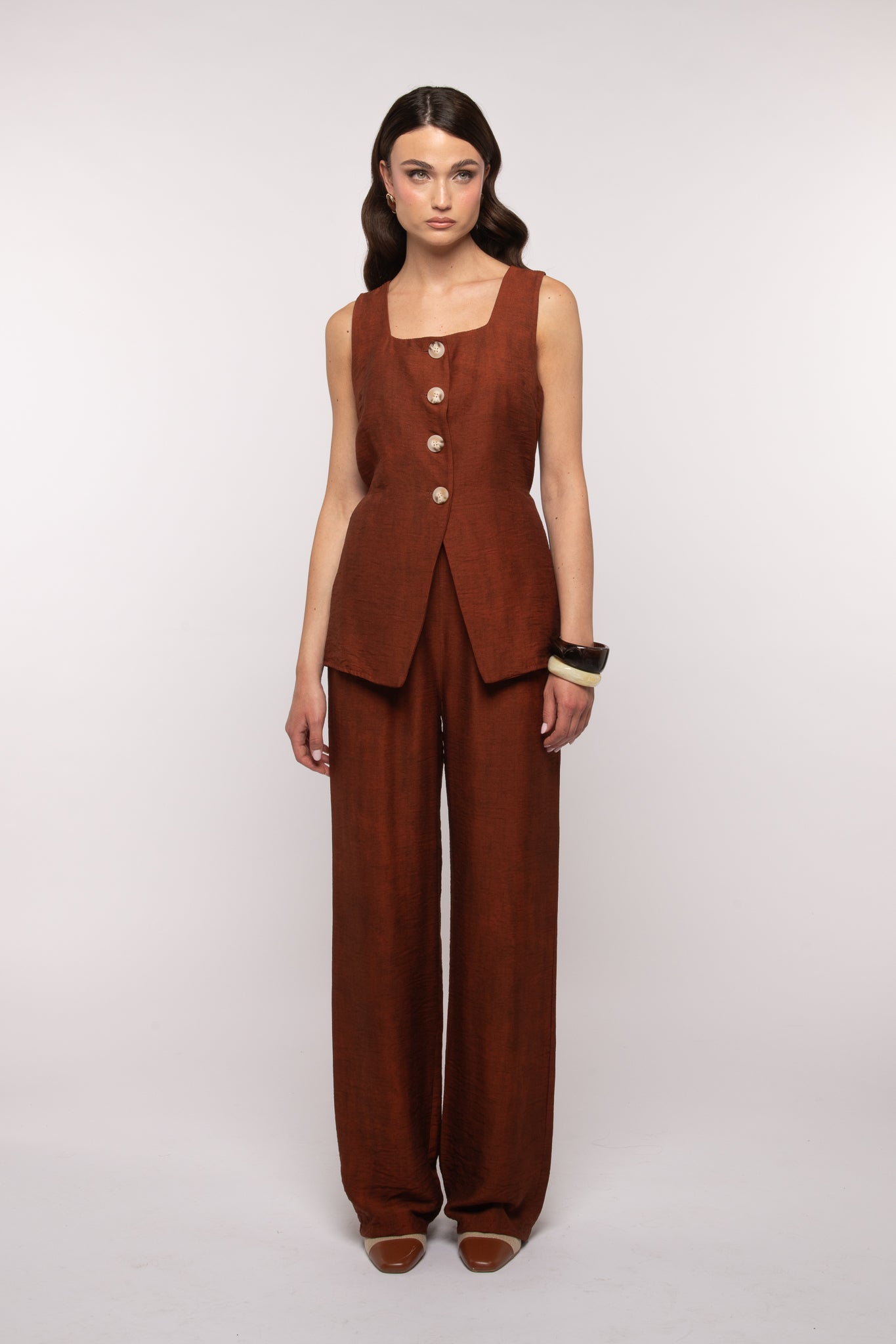 Coordinato ‘SIMIL LINO’ gilet+pantalone Coccio
