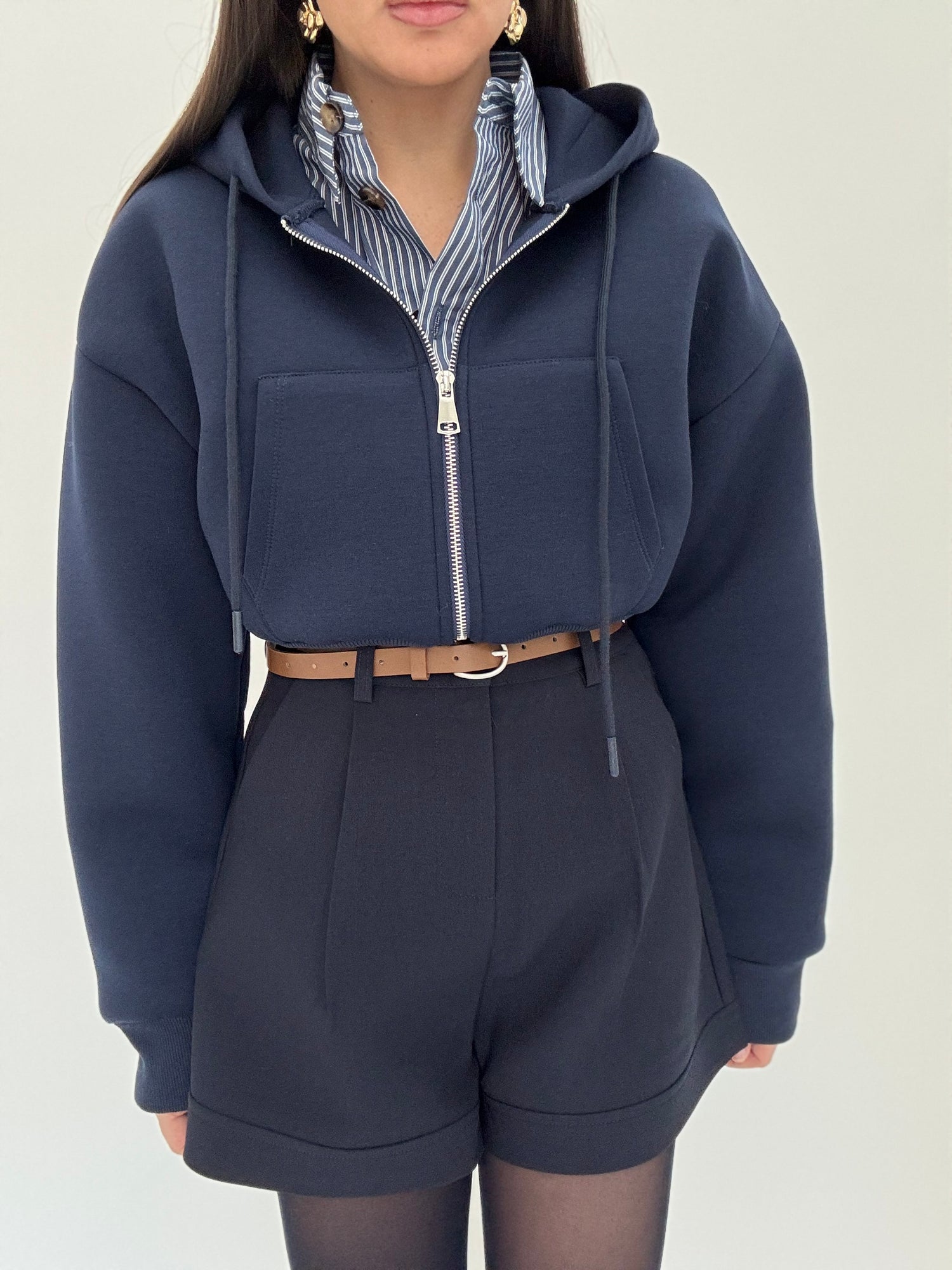 Felpa crop con cappuccio Blu Notte