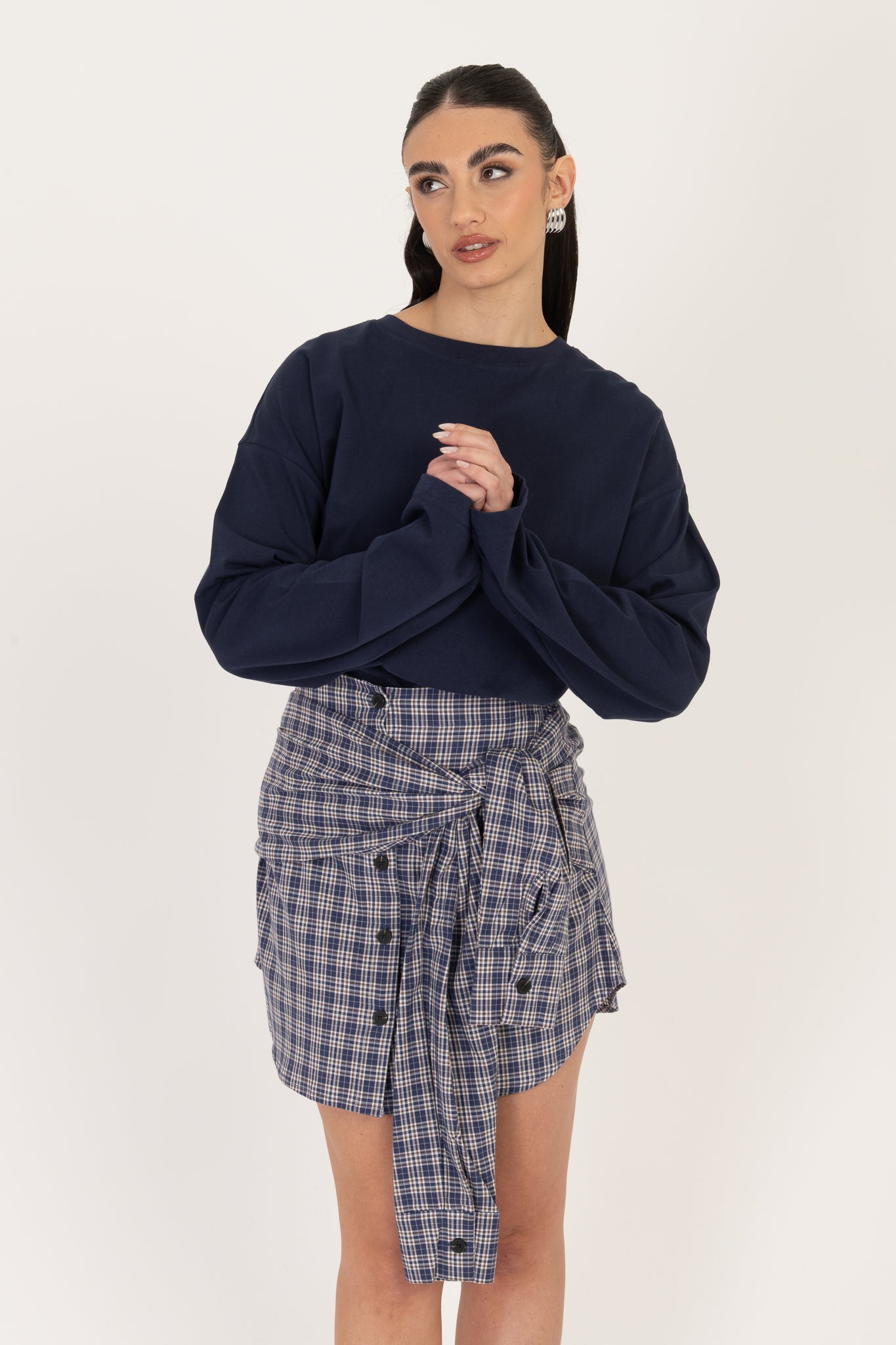 Gonna ‘CON FINTA CAMICIA’ BY LUMINA’ Blu e Cacao