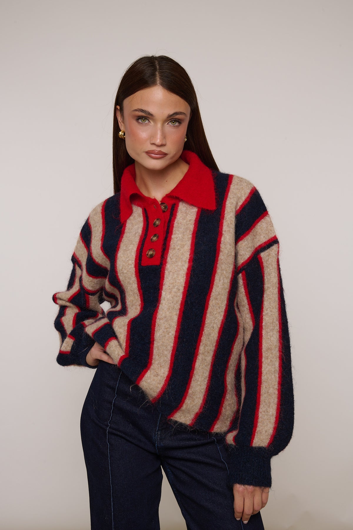 Maglione/Polo ‘18% LANA’ Righe Rosso