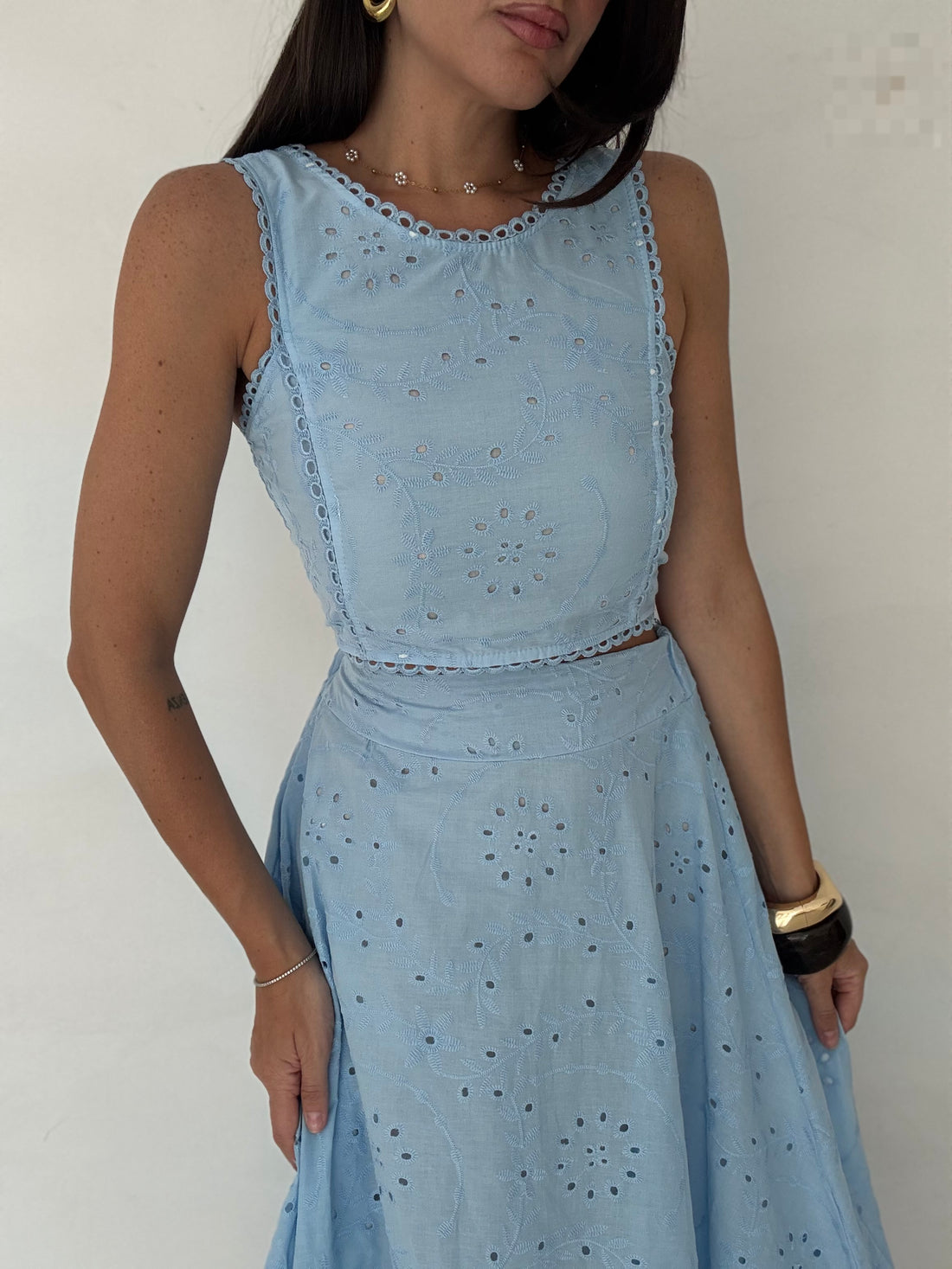 Coordinato ‘TOP+GONNA’ Pizzo San Gallo Azzurro